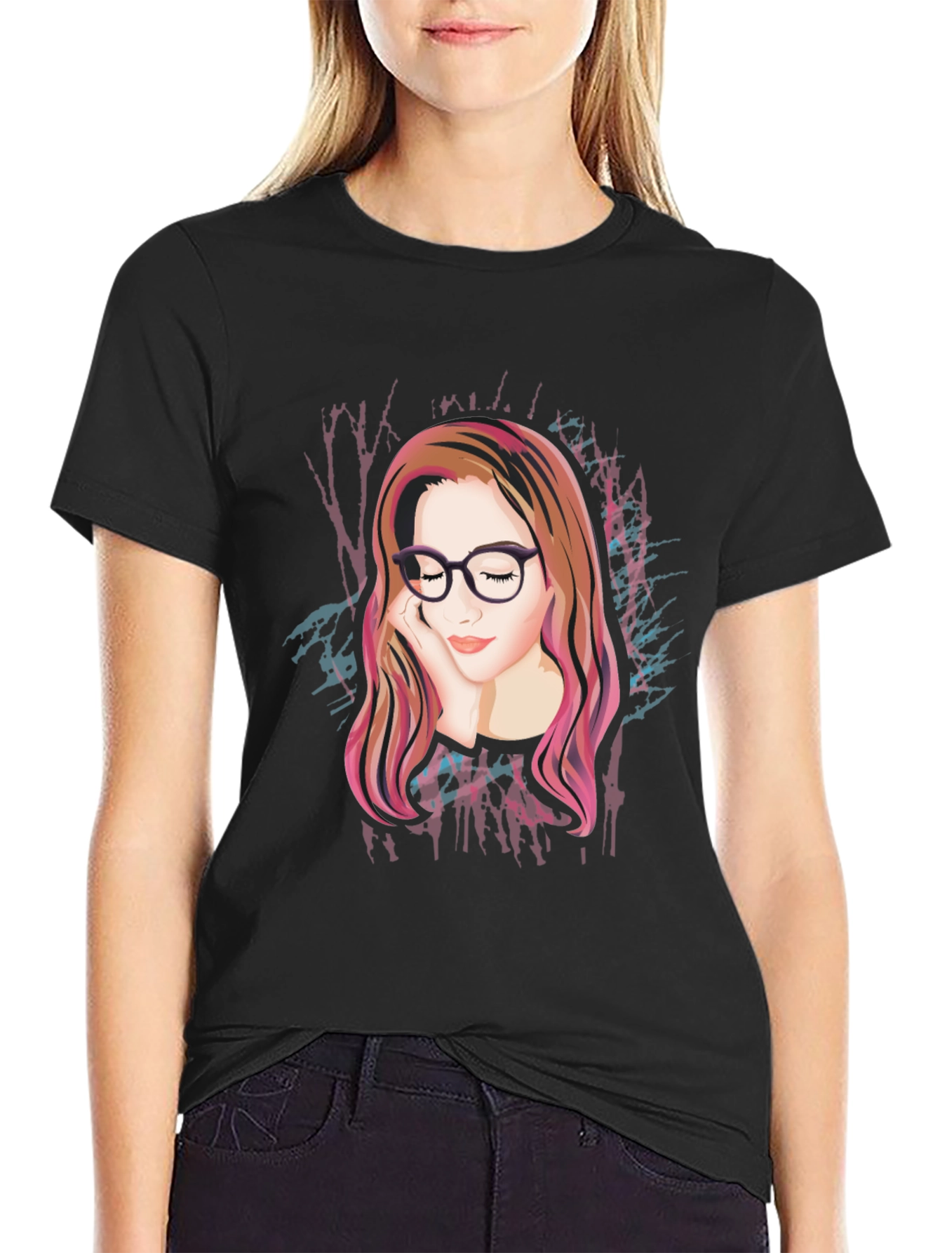 Artistic Woman Graphic Black Tee