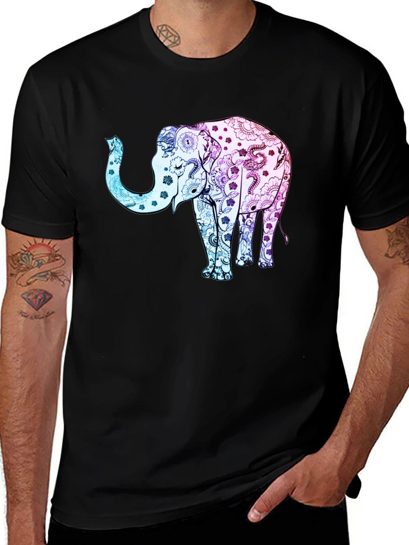 Elephant Print Black T-Shirt