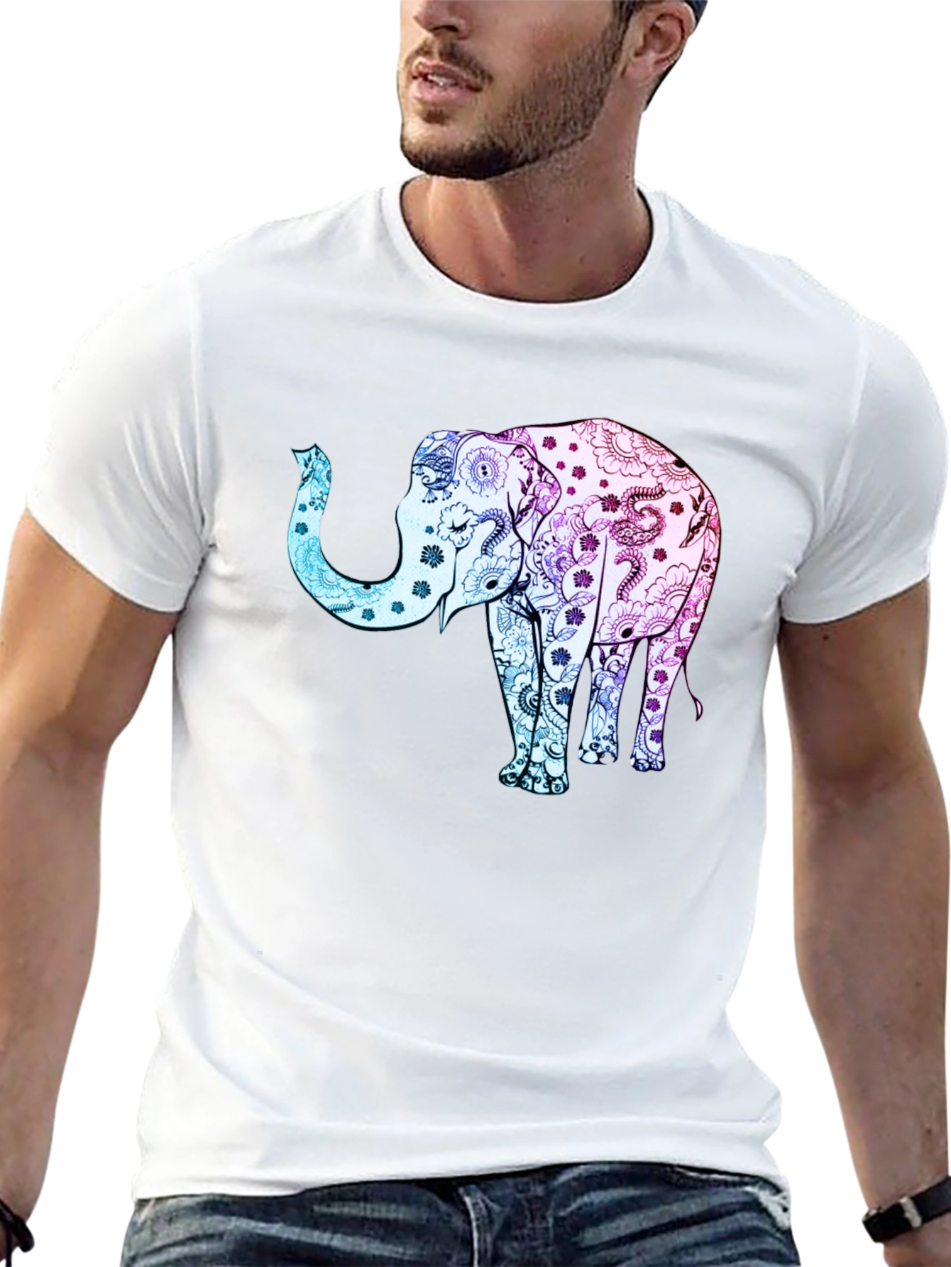 Elephant Print Black T-Shirt