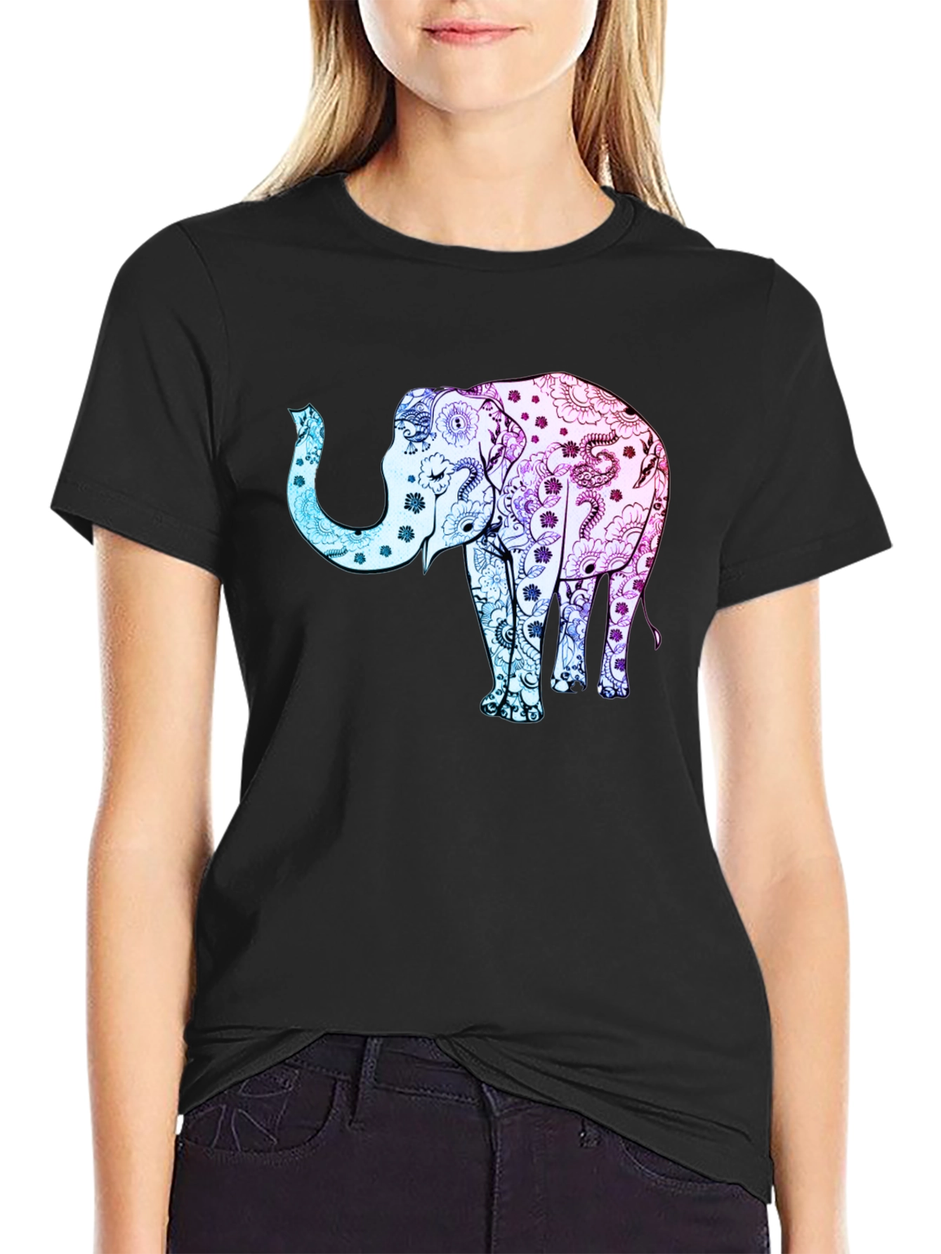 Elephant Print Black T-Shirt