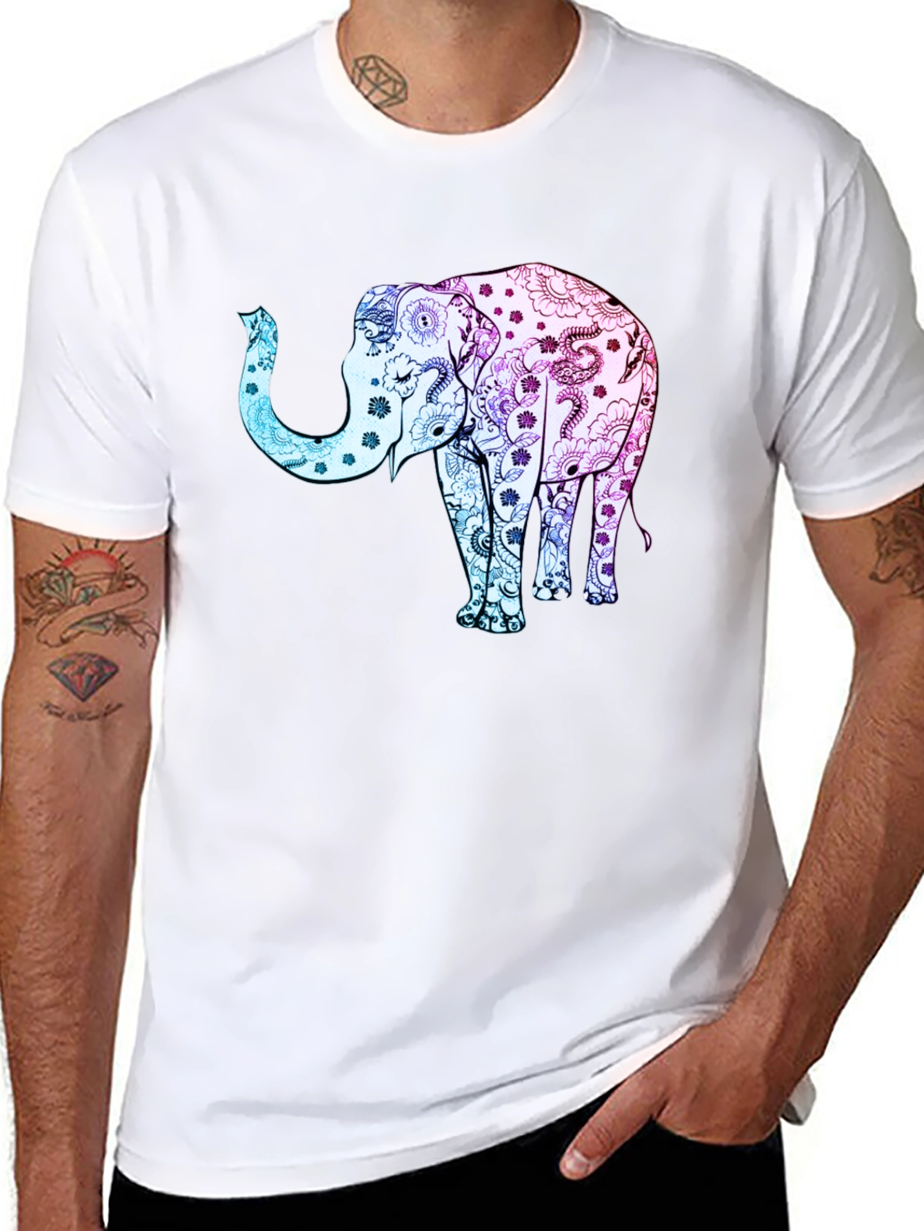 Elephant Print Black T-Shirt