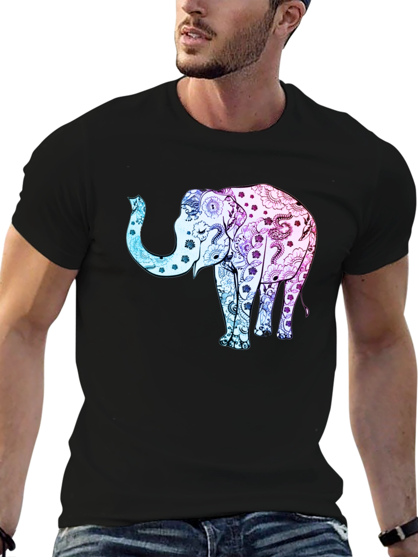 Elephant Print Black T-Shirt