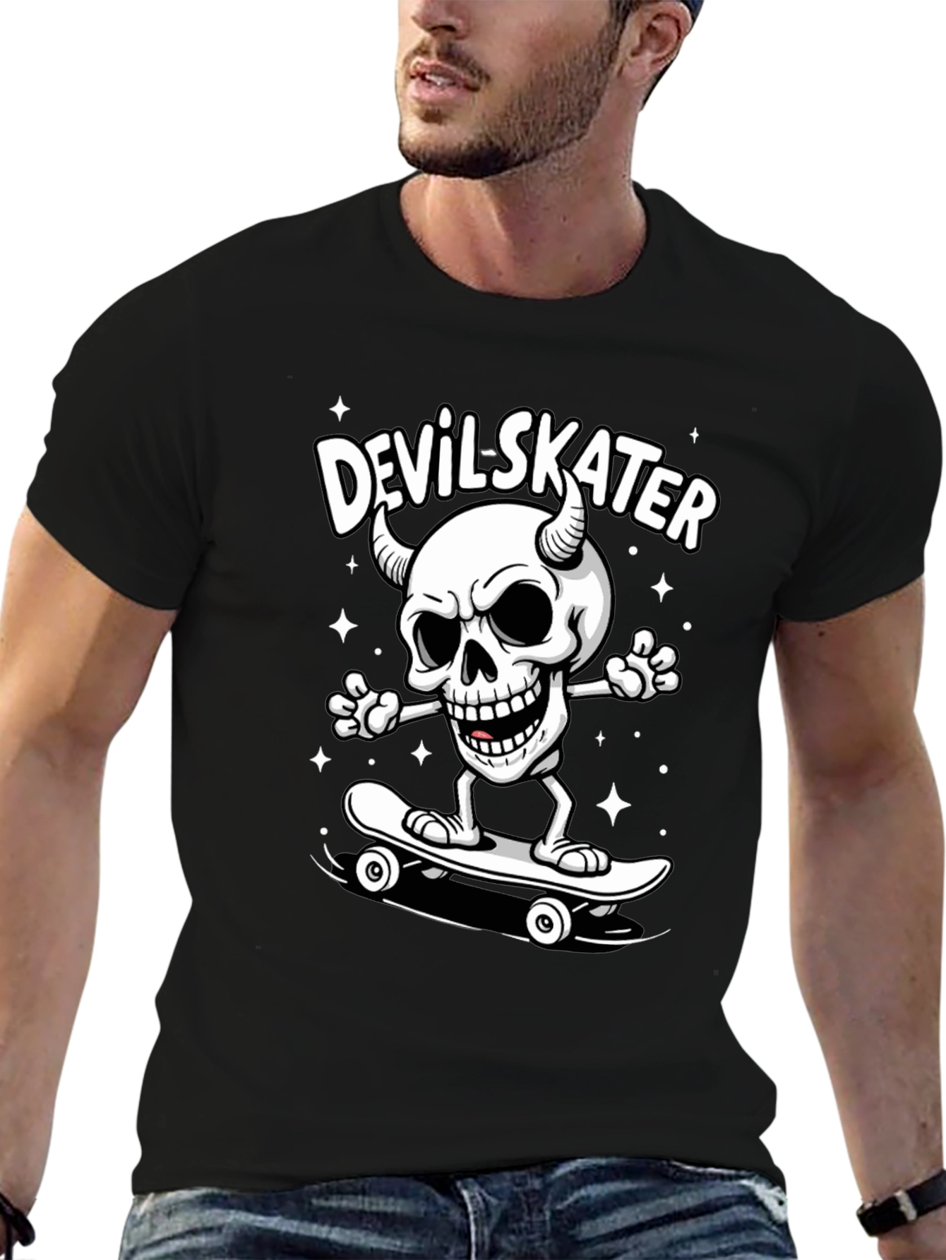 Devil Skater Graphic Tee - Black Cotton T-Shirt
