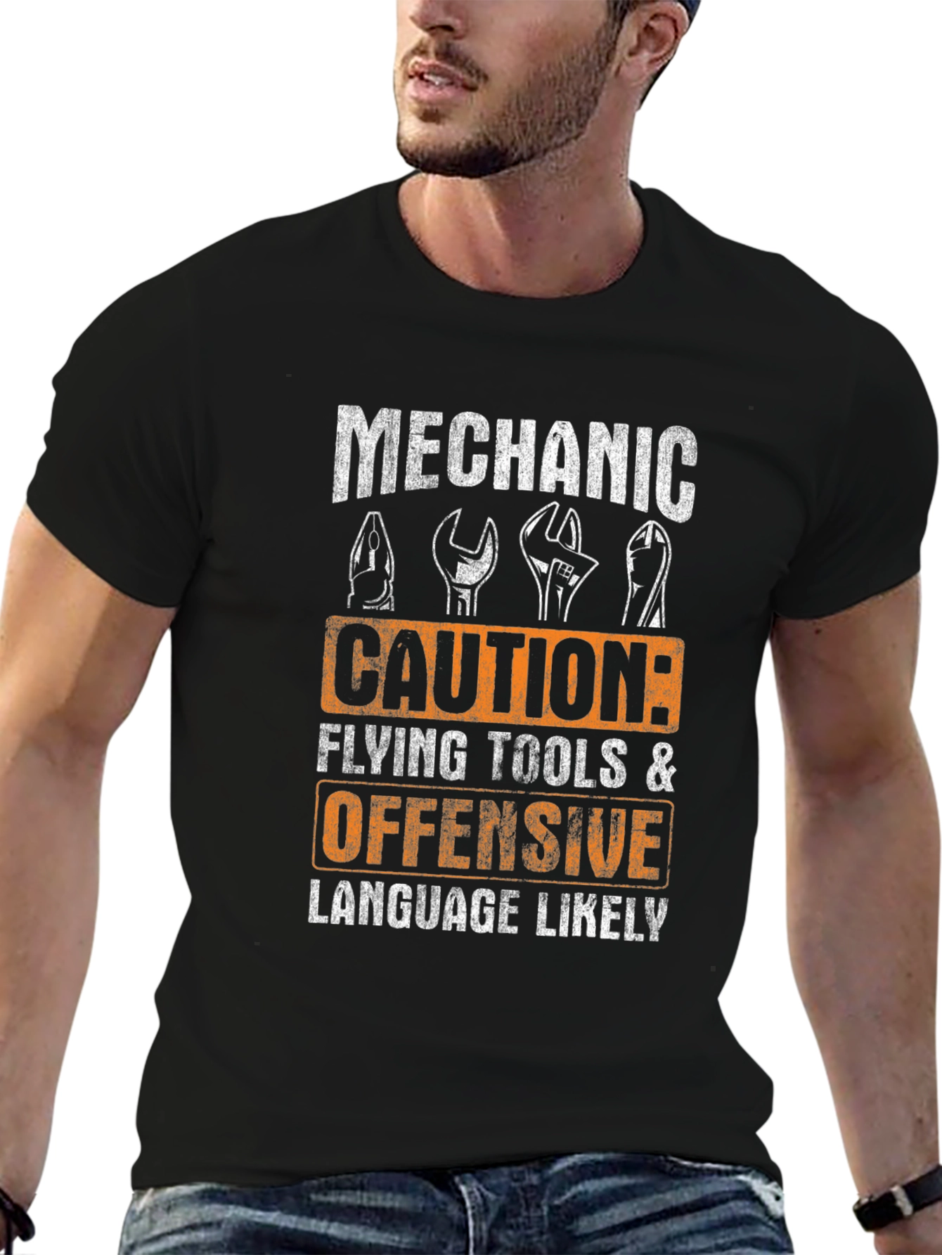 Mechanic Caution Graphic T-Shirt - Funny Novelty Tee