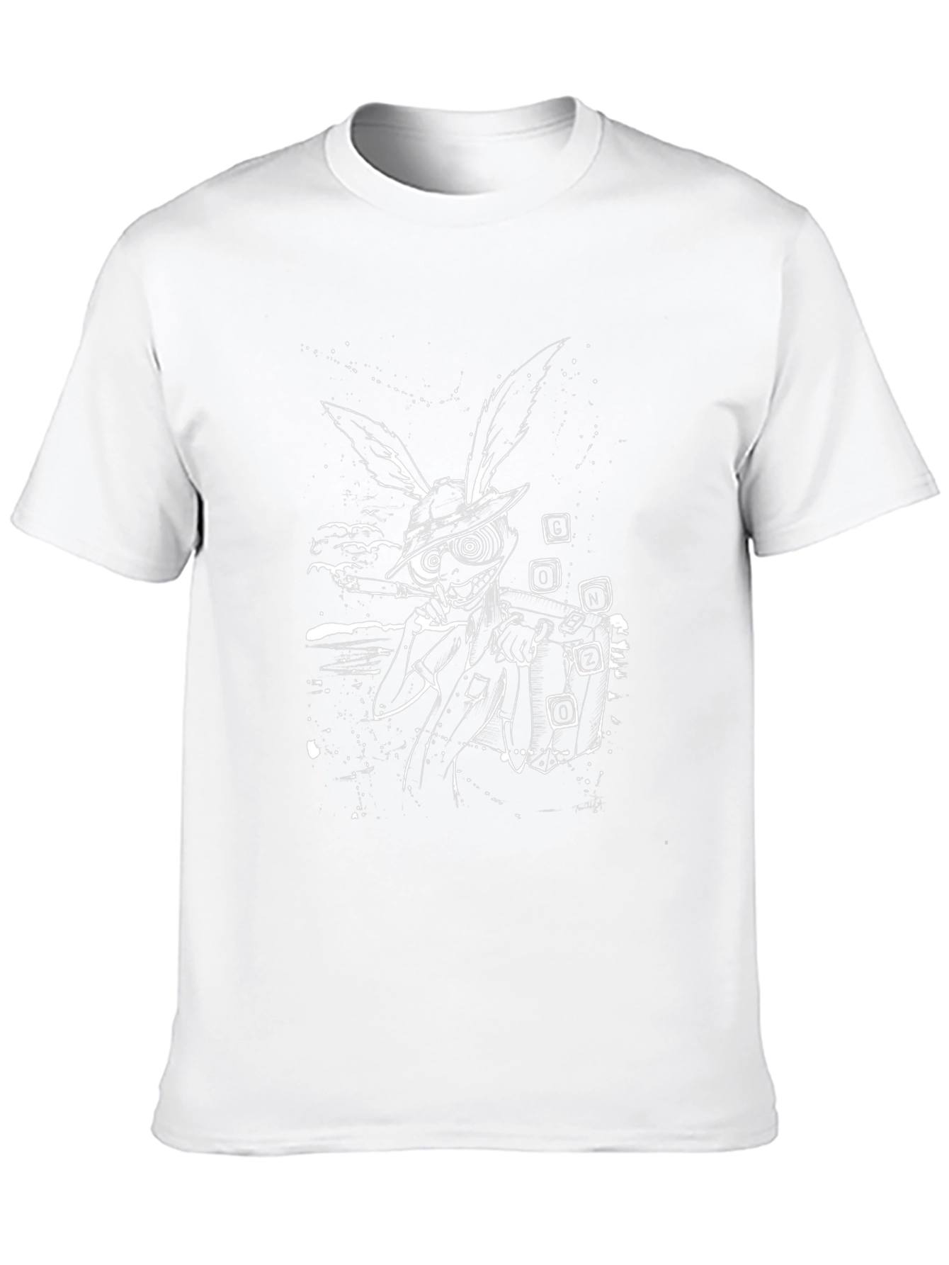 Mens Black T-Shirt with Cartoon Rabbit Graphic
