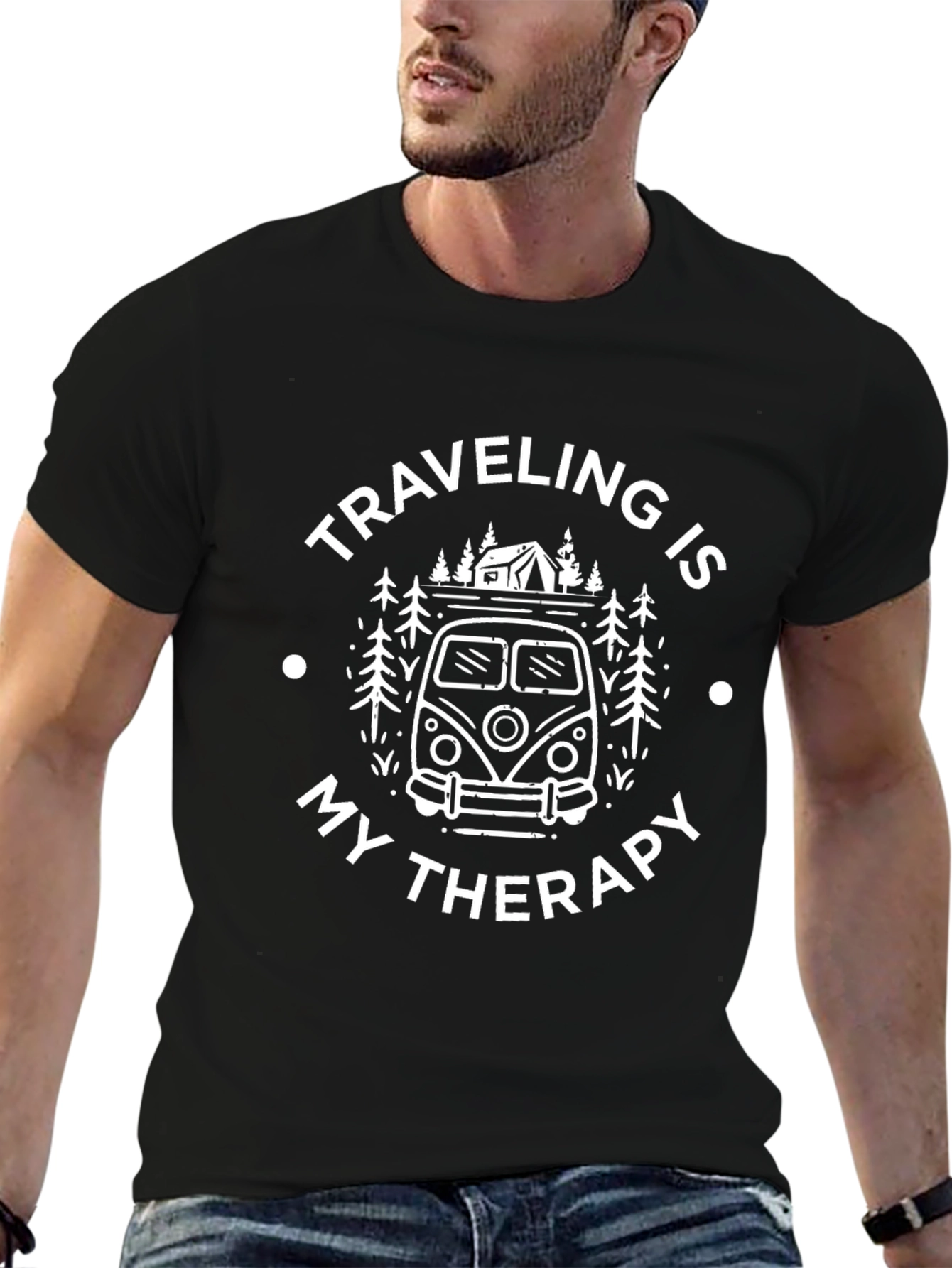 Traveling is My Therapy Black Graphic Tee