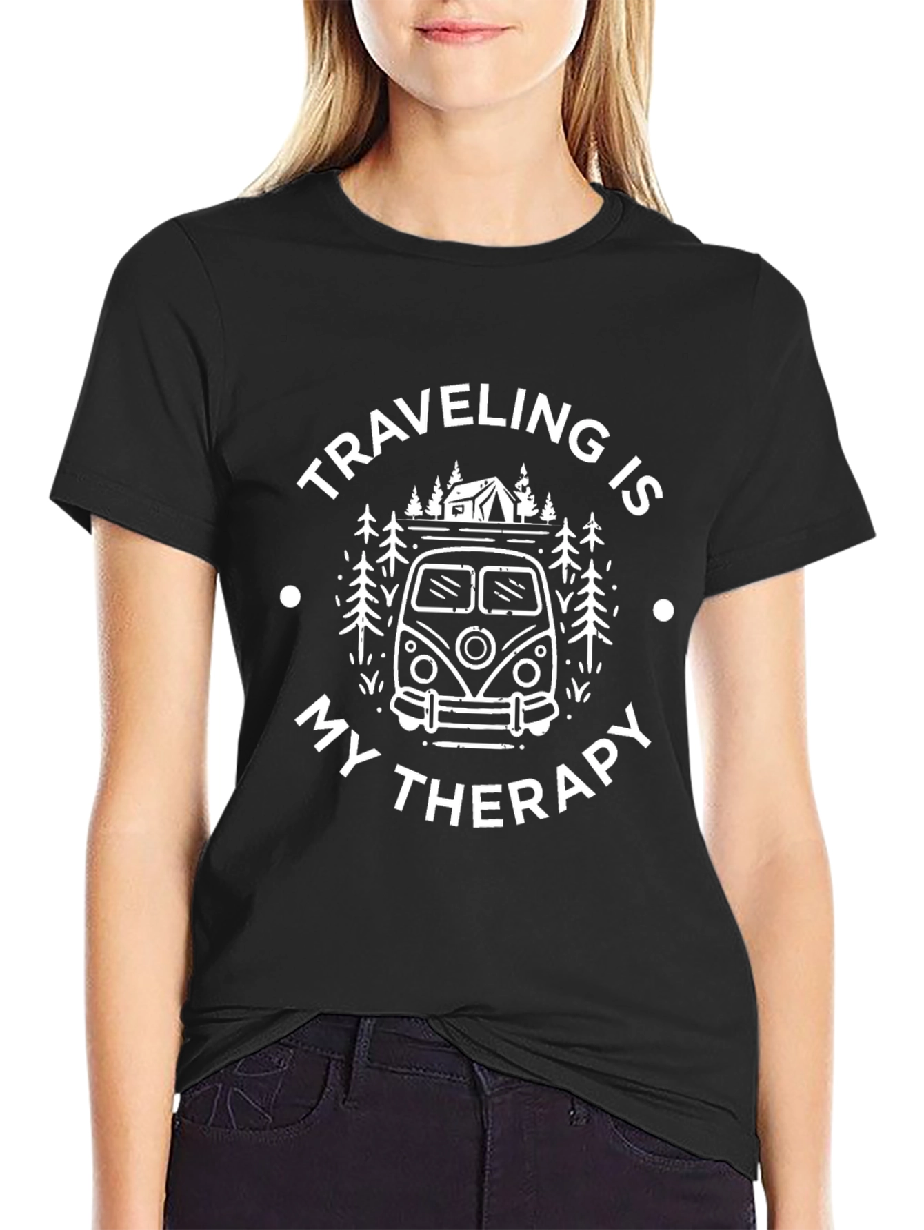 Traveling is My Therapy Black Graphic Tee