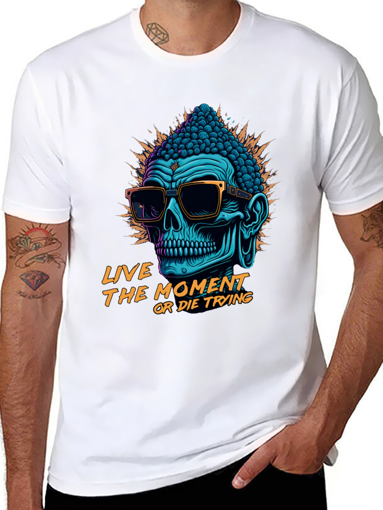 Skull Buddha Graphic T-Shirt - Live The Moment