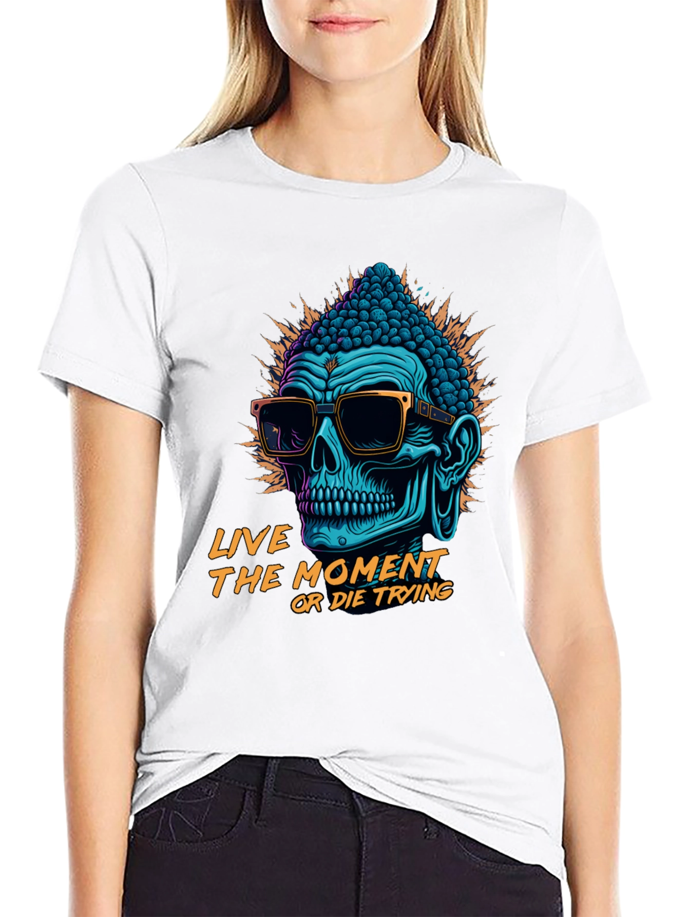 Skull Buddha Graphic T-Shirt - Live The Moment