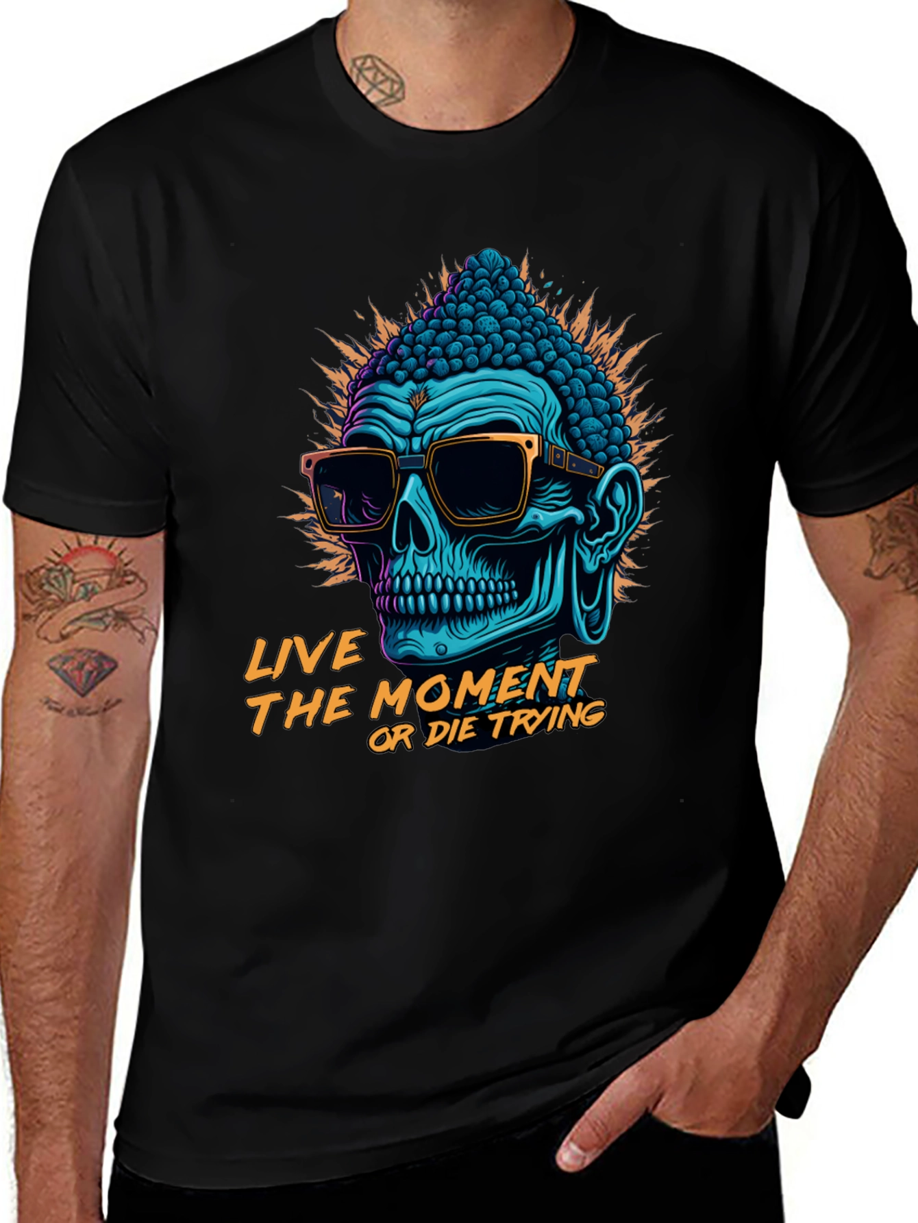 Skull Buddha Graphic T-Shirt - Live The Moment
