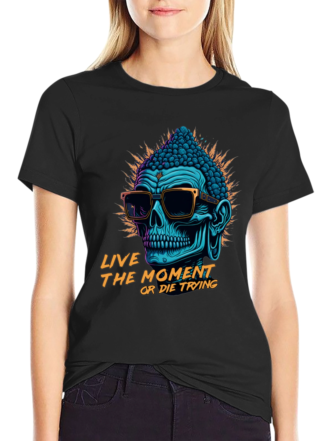 Skull Buddha Graphic T-Shirt - Live The Moment