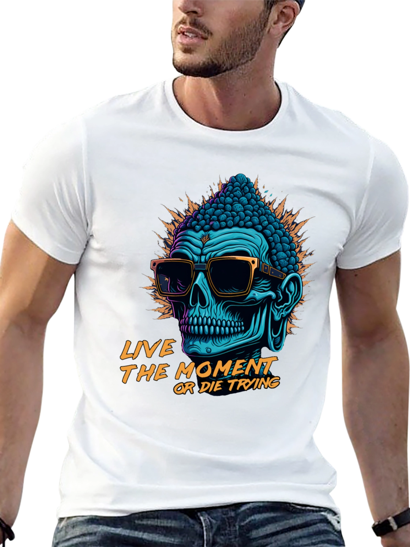 Skull Buddha Graphic T-Shirt - Live The Moment