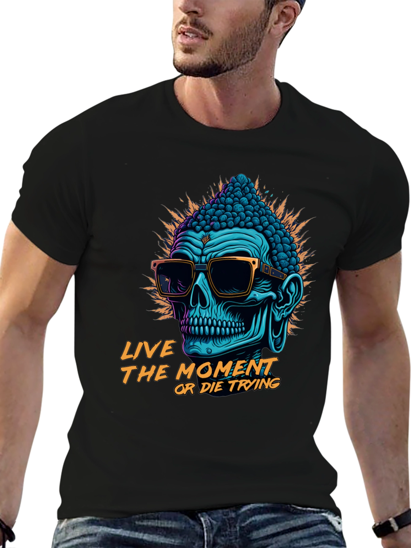 Skull Buddha Graphic T-Shirt - Live The Moment