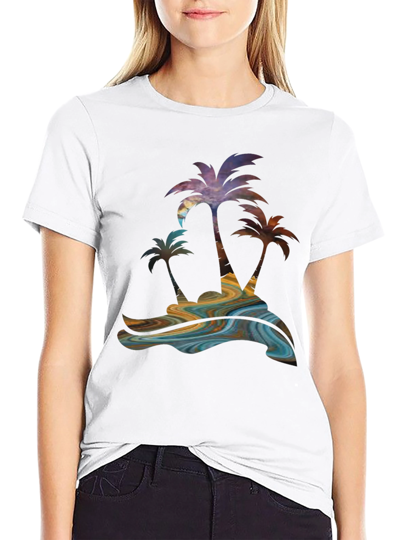 Tropical Palm Tree Graphic Mens Black Tee