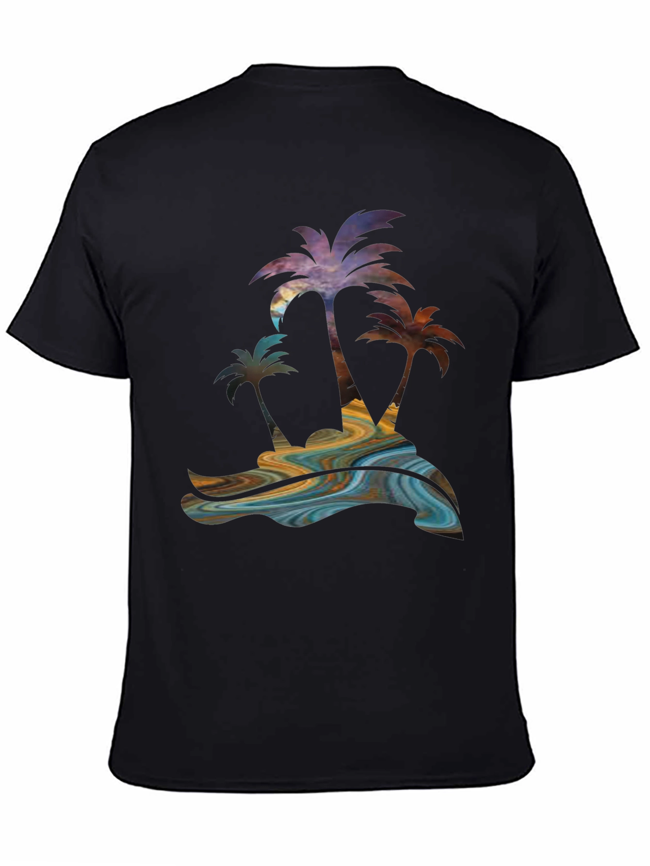 Tropical Palm Tree Graphic Mens Black Tee