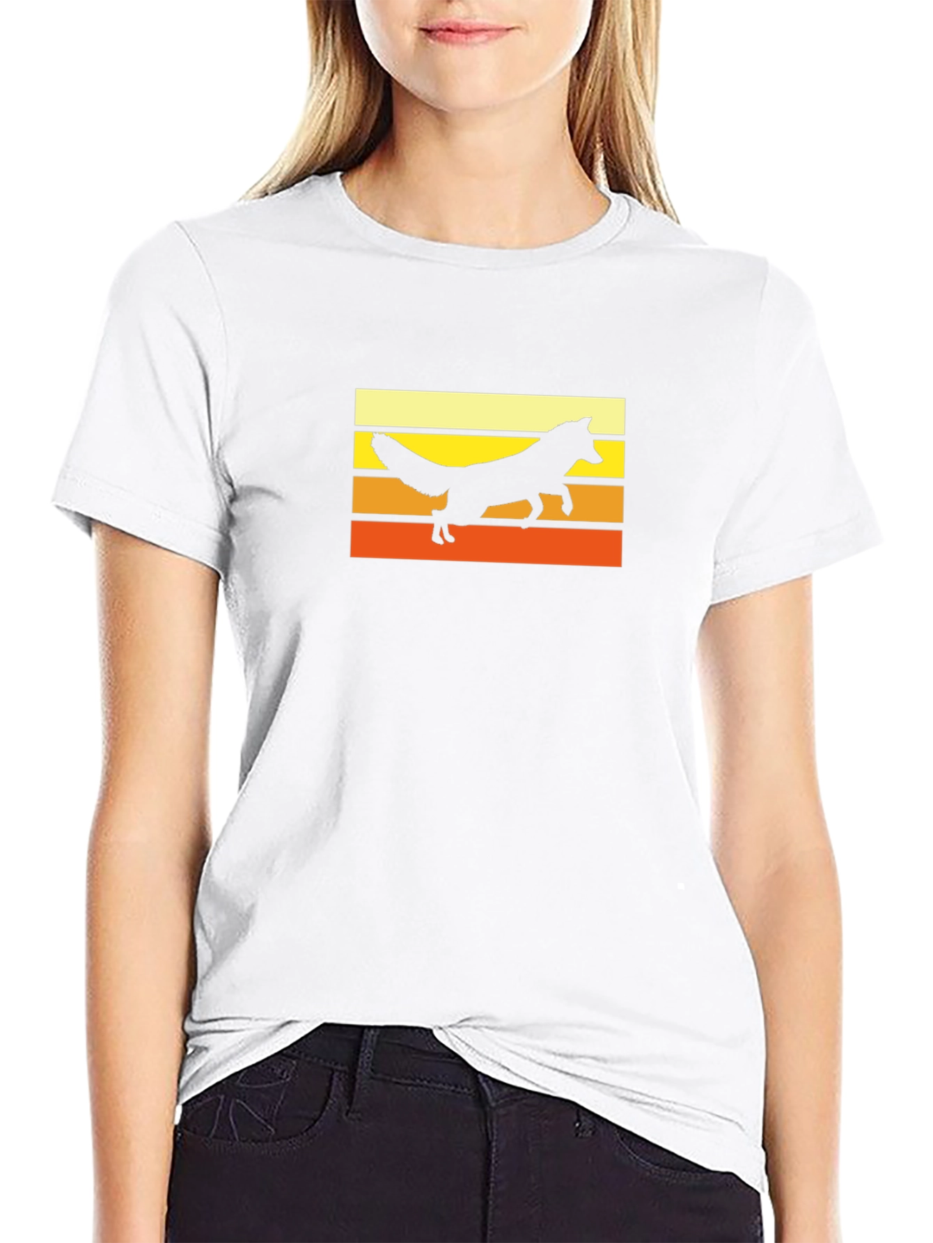 Retro Fox Sunset Graphic Black T-Shirt