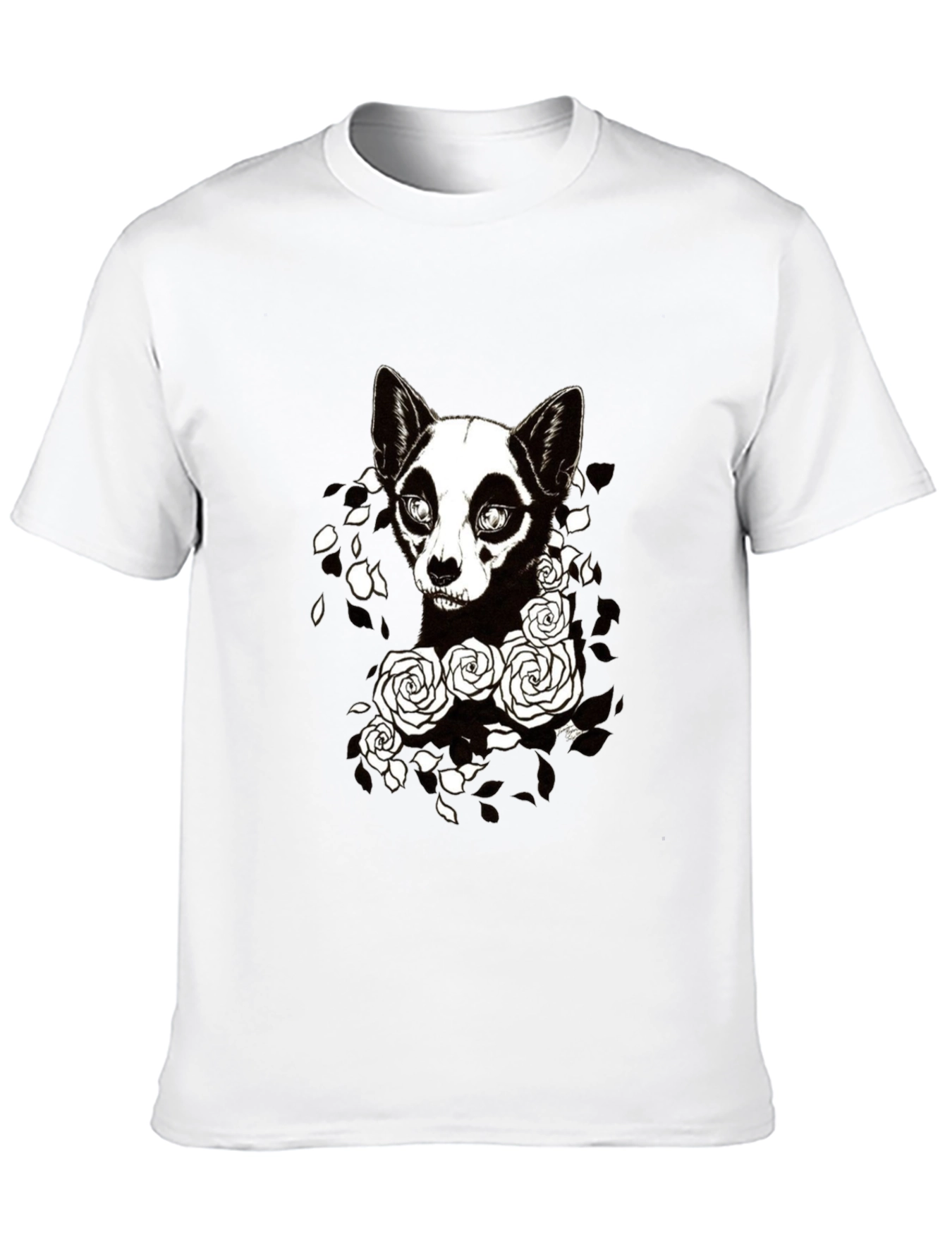 Gothic Dog & Roses Graphic Tee - Black
