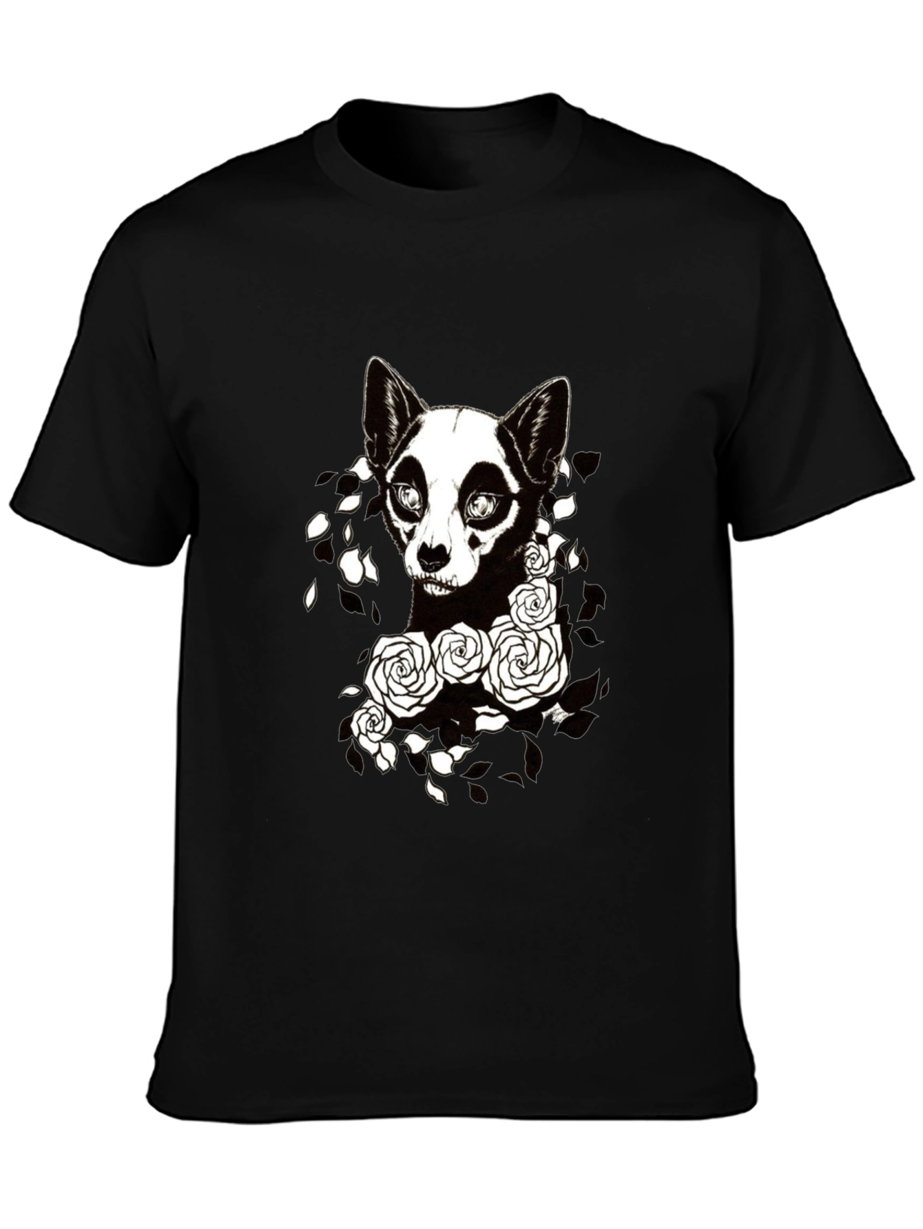 Gothic Dog & Roses Graphic Tee - Black