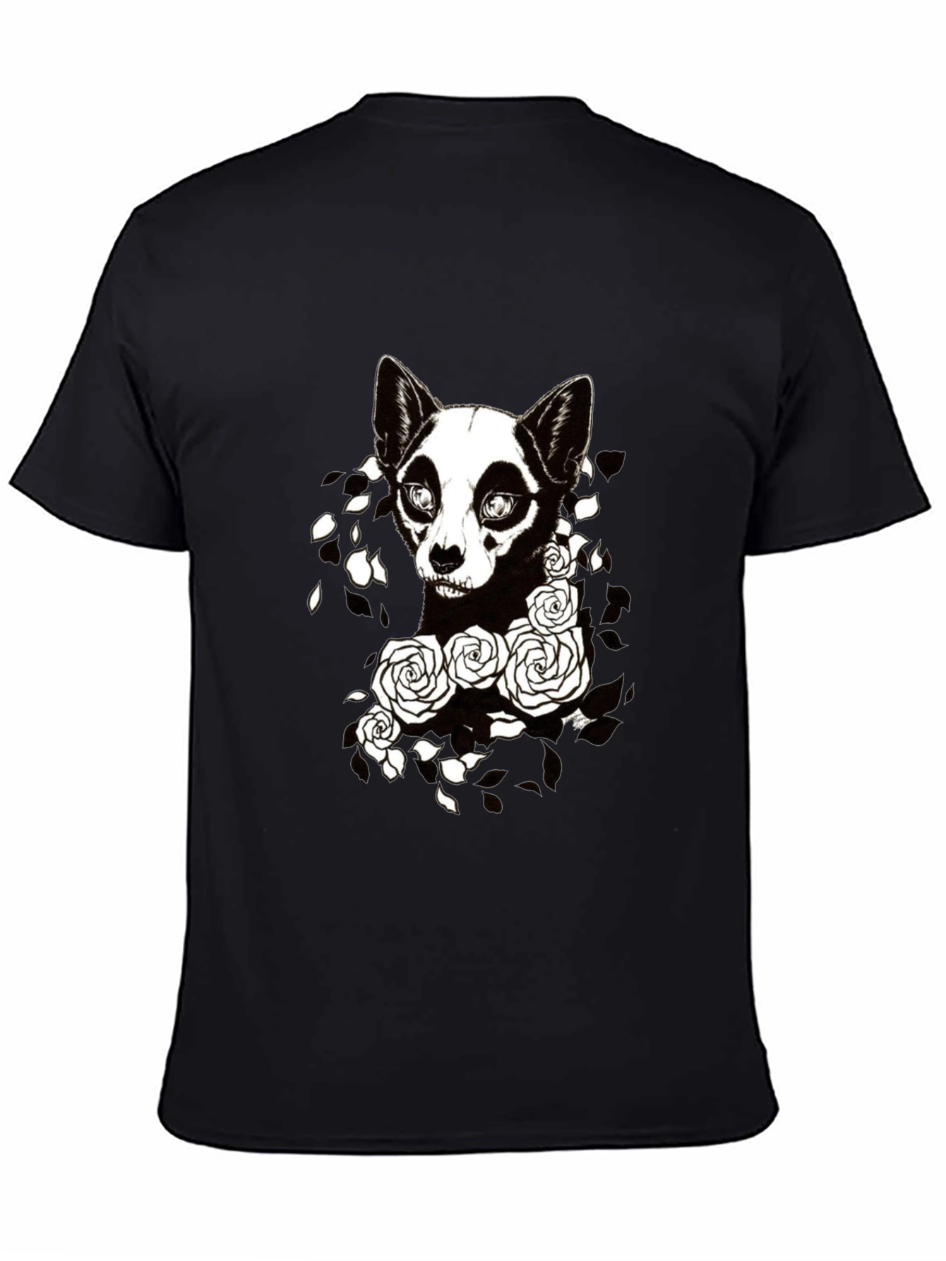 Gothic Dog & Roses Graphic Tee - Black