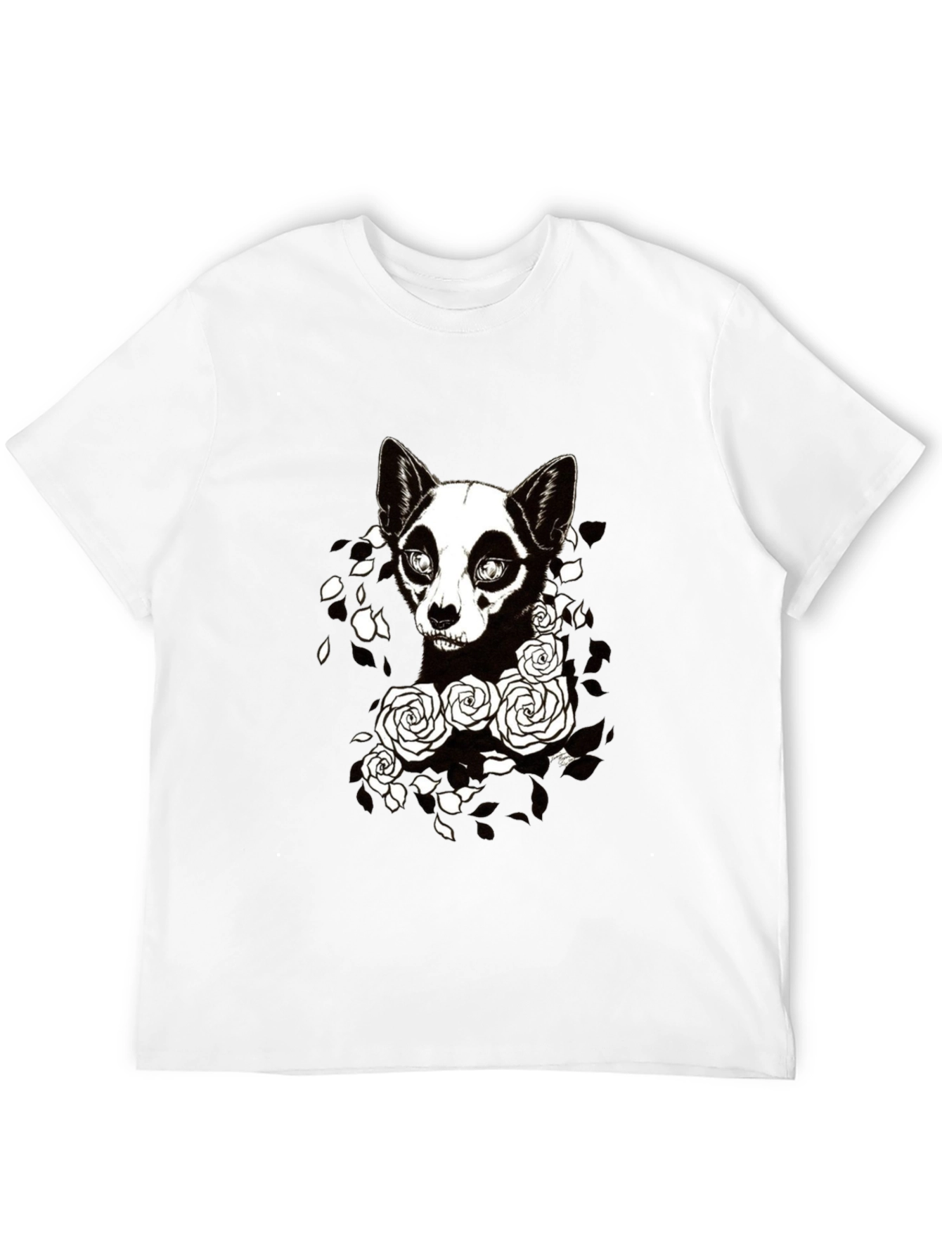 Gothic Dog & Roses Graphic Tee - Black