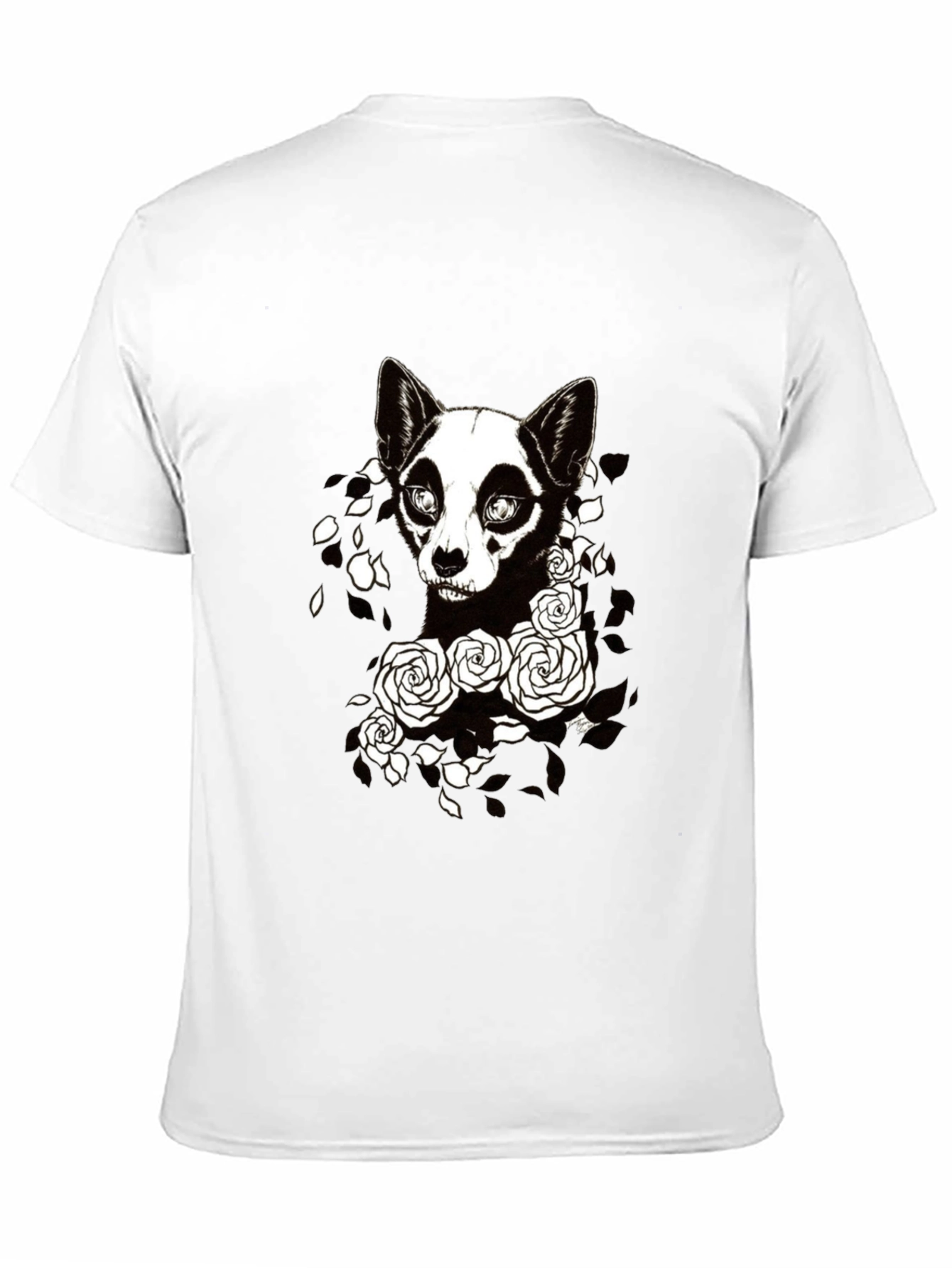 Gothic Dog & Roses Graphic Tee - Black