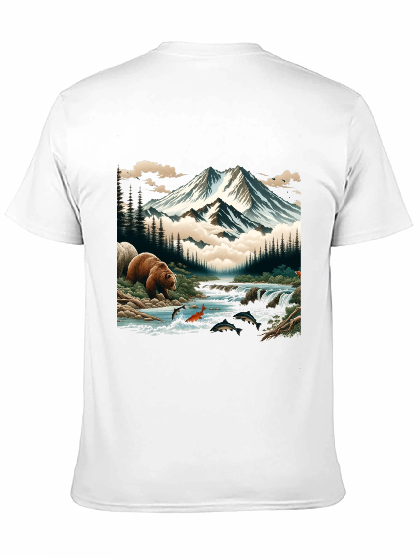 Nature Bear & Mountain Graphic Tee - Black