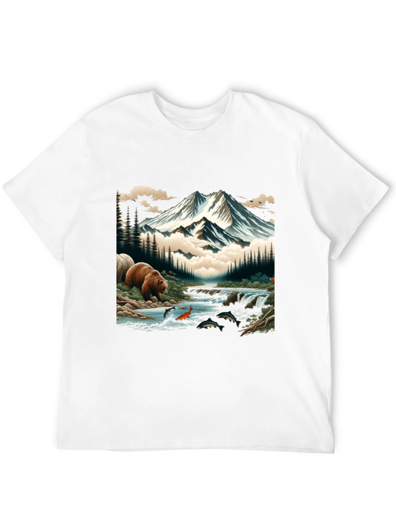 Nature Bear & Mountain Graphic Tee - Black