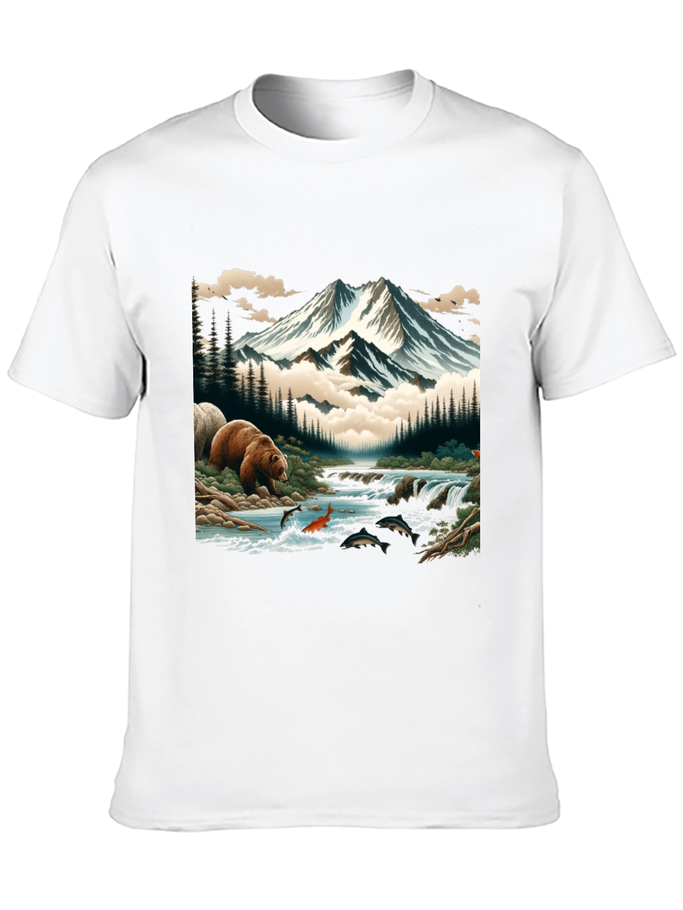 Nature Bear & Mountain Graphic Tee - Black