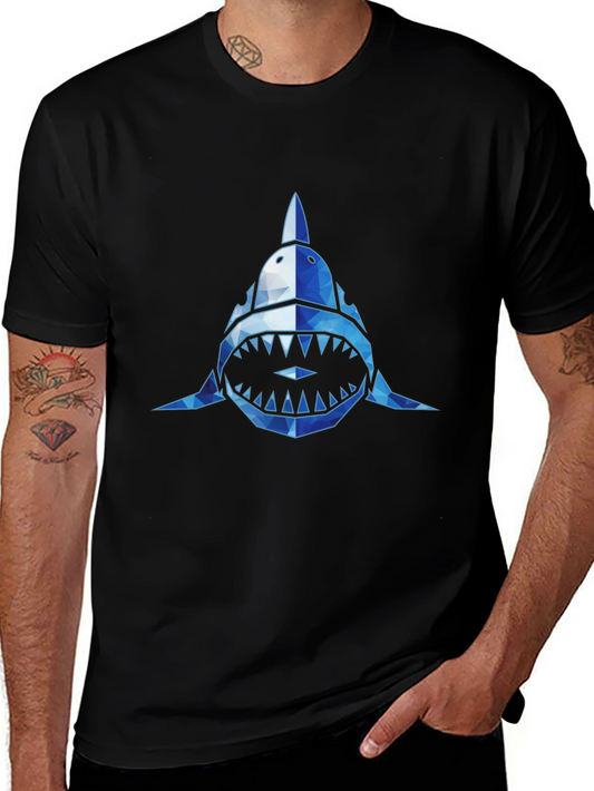 Geometric Shark Graphic Tee - Black Short Sleeve Shirt