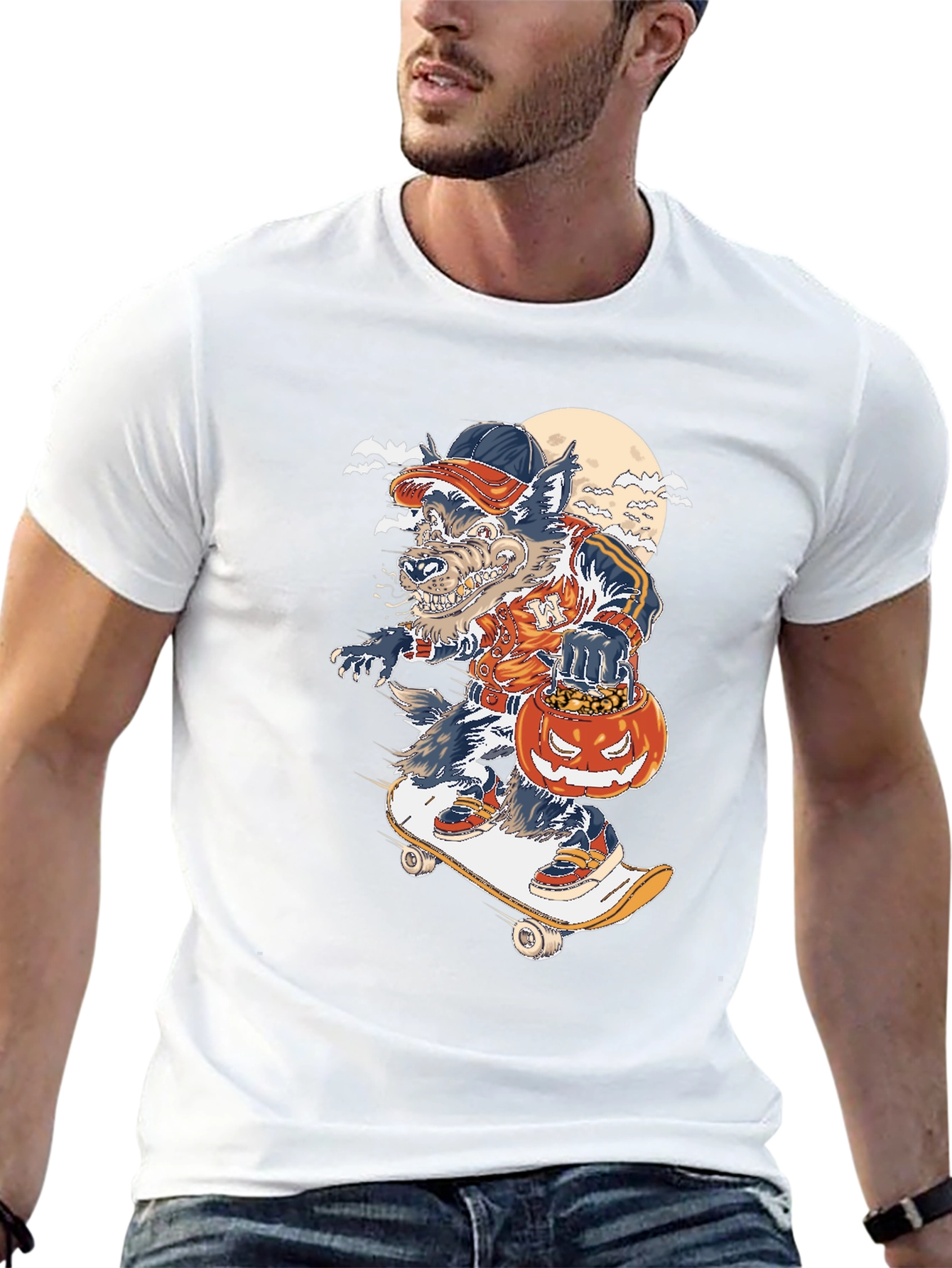 Skateboarding Werewolf Graphic T-Shirt