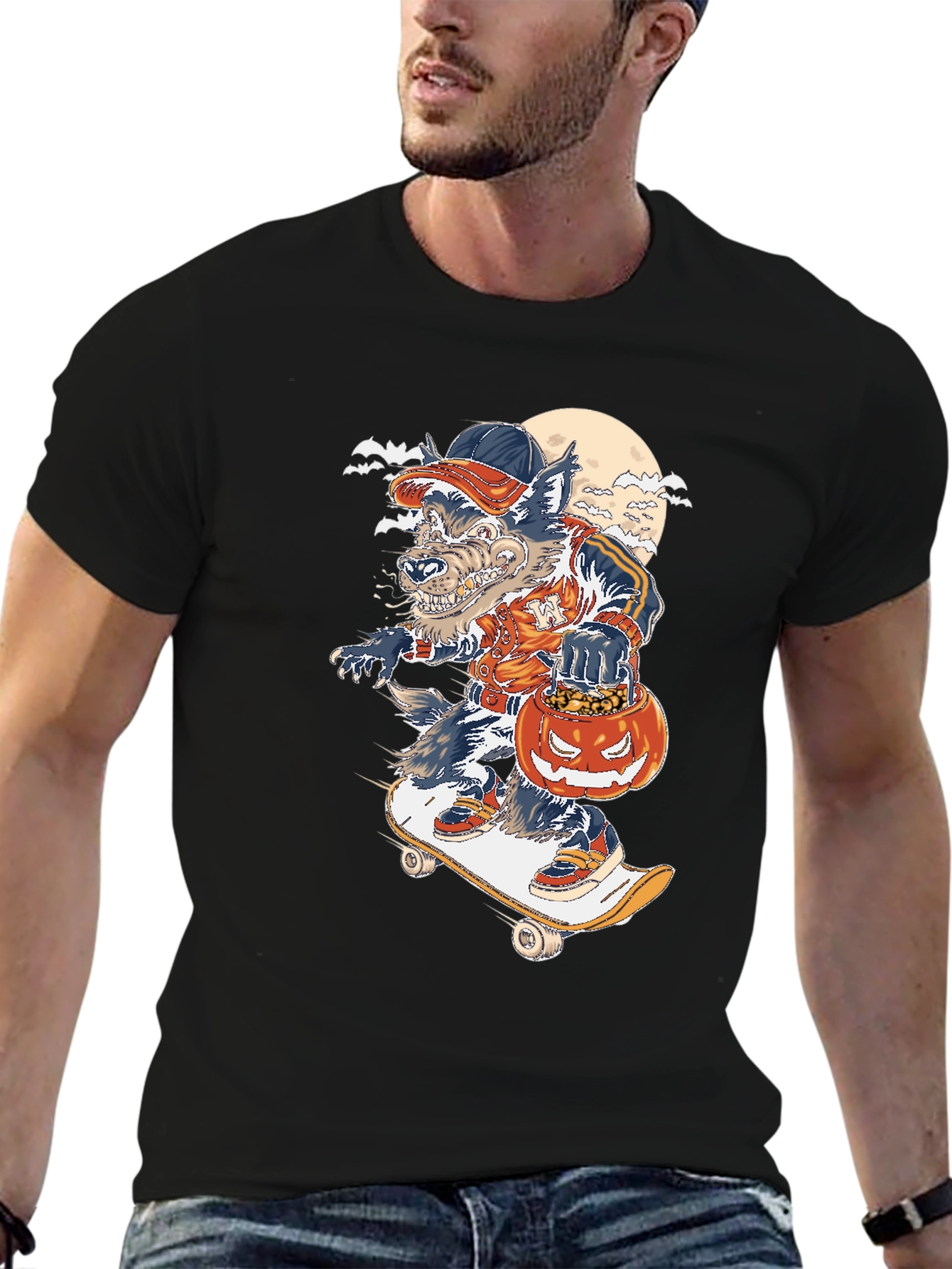 Skateboarding Werewolf Graphic T-Shirt