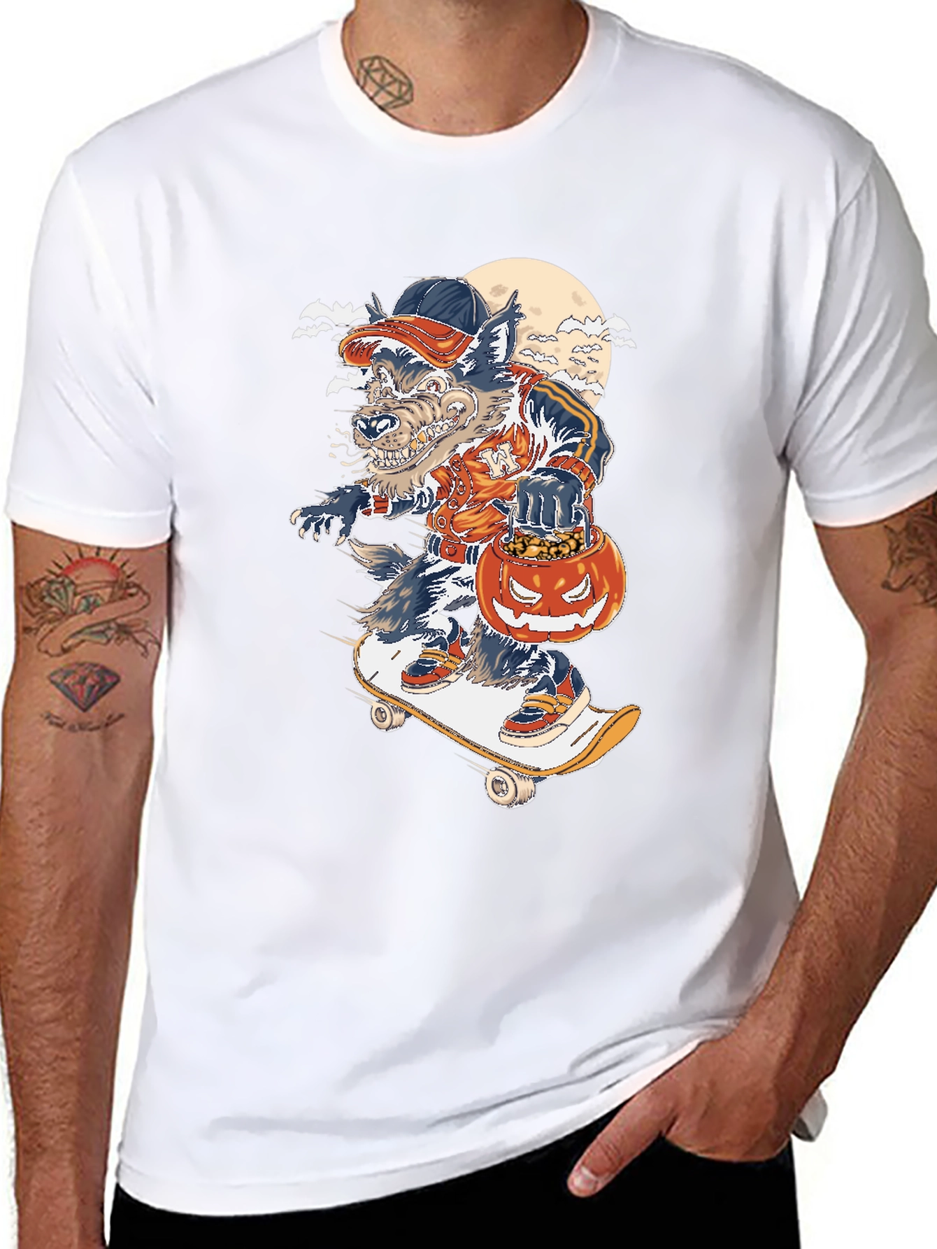 Skateboarding Werewolf Graphic T-Shirt