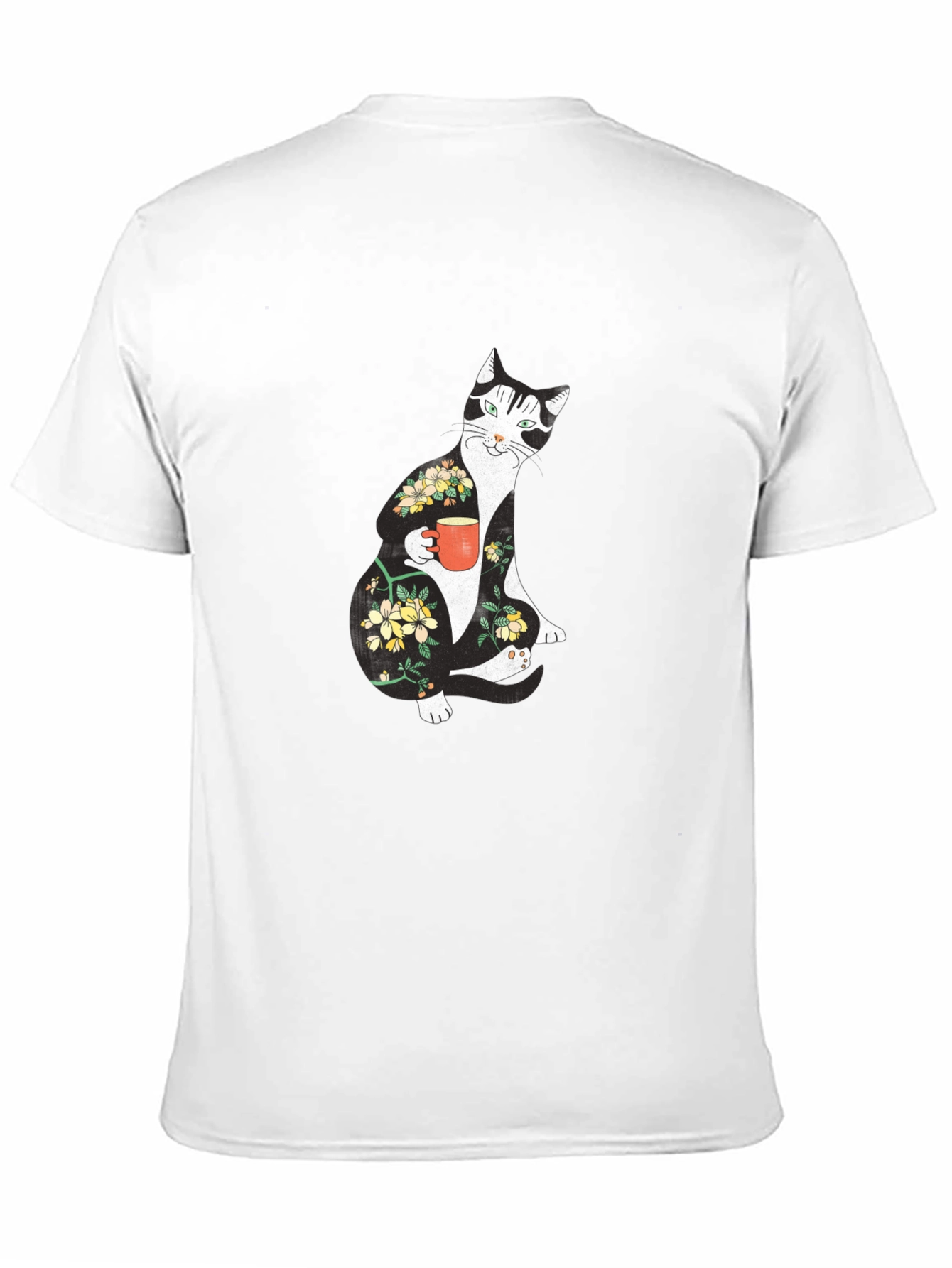 Floral Cat Black T-Shirt - Unique Graphic Tee