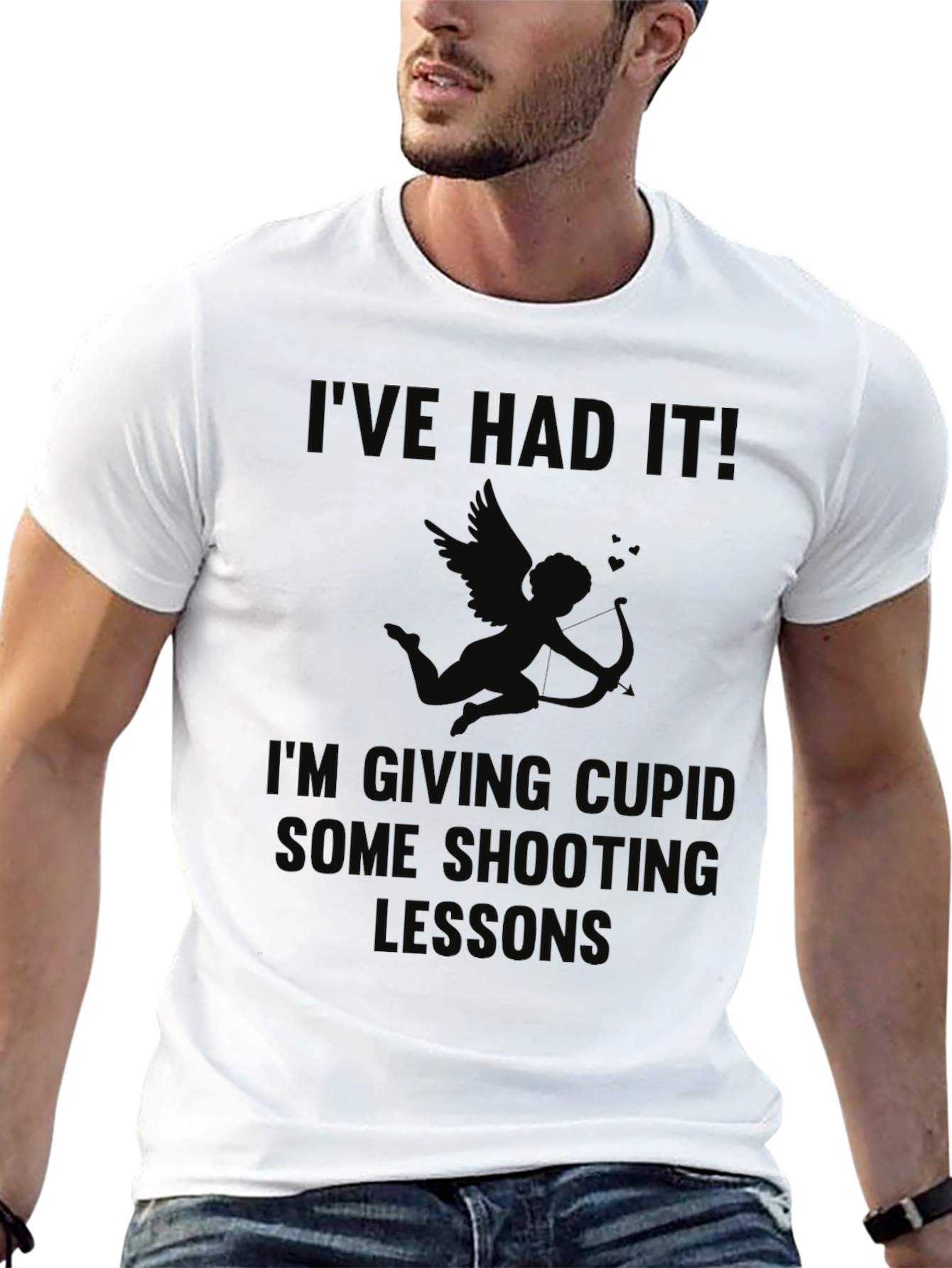 Humorous Cupid Shooting Lessons Black T-Shirt