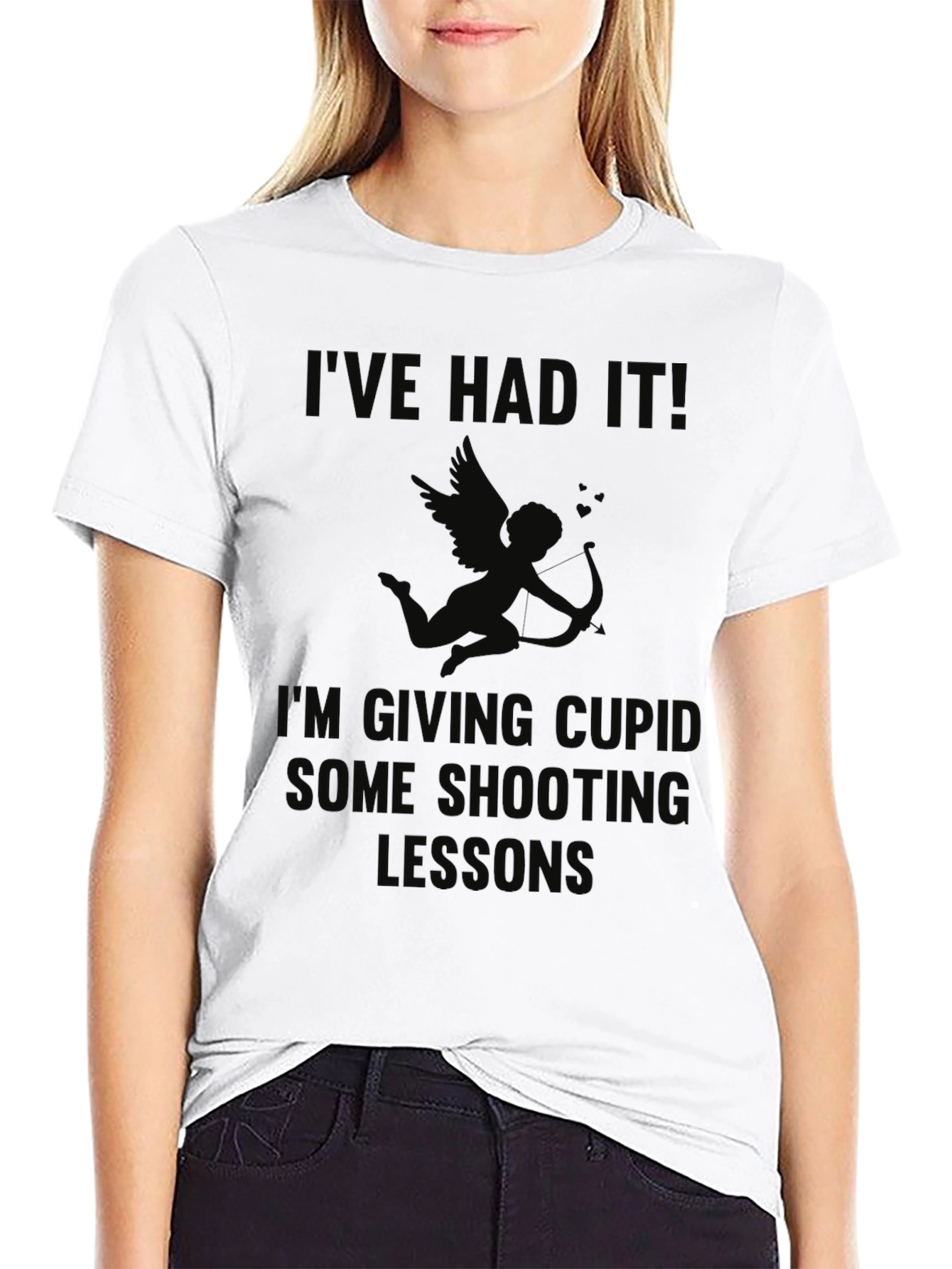 Humorous Cupid Shooting Lessons Black T-Shirt