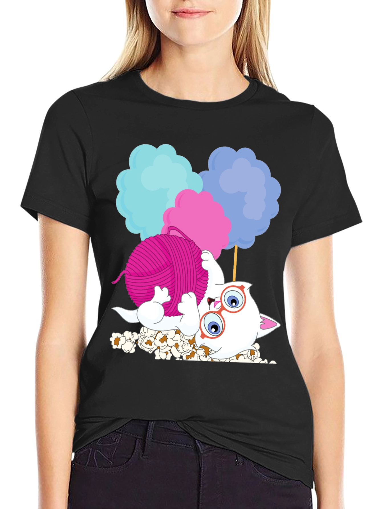 Funny Cat Yarn Cotton Candy Graphic T-Shirt