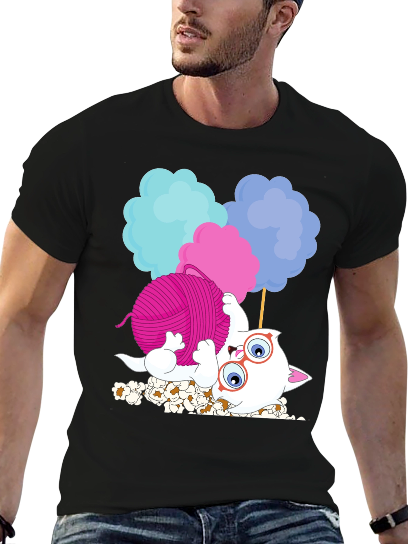 Funny Cat Yarn Cotton Candy Graphic T-Shirt