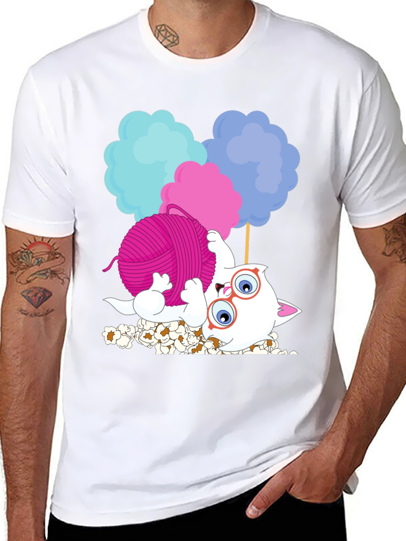 Funny Cat Yarn Cotton Candy Graphic T-Shirt