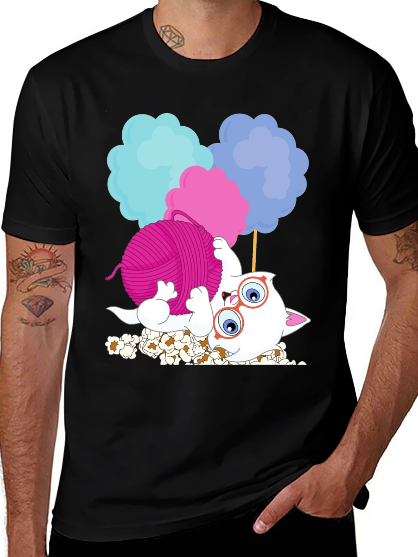 Funny Cat Yarn Cotton Candy Graphic T-Shirt