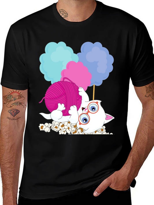 Funny Cat Yarn Cotton Candy Graphic T-Shirt