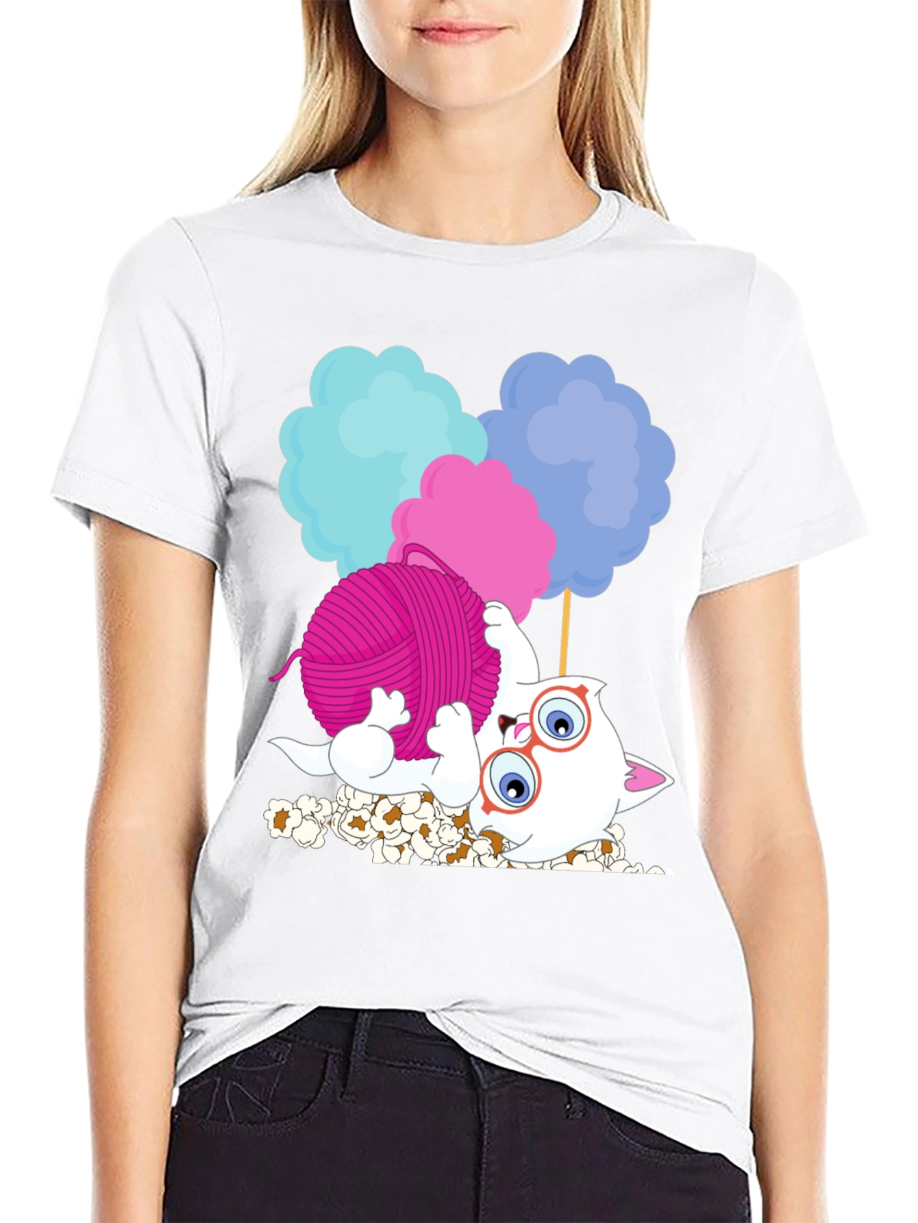 Funny Cat Yarn Cotton Candy Graphic T-Shirt
