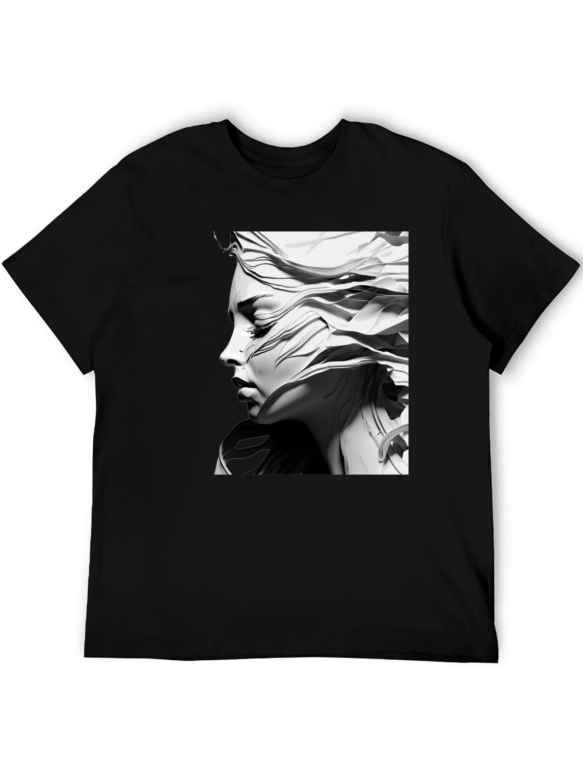Artistic Woman Graphic Tee - Black Cotton Comfort