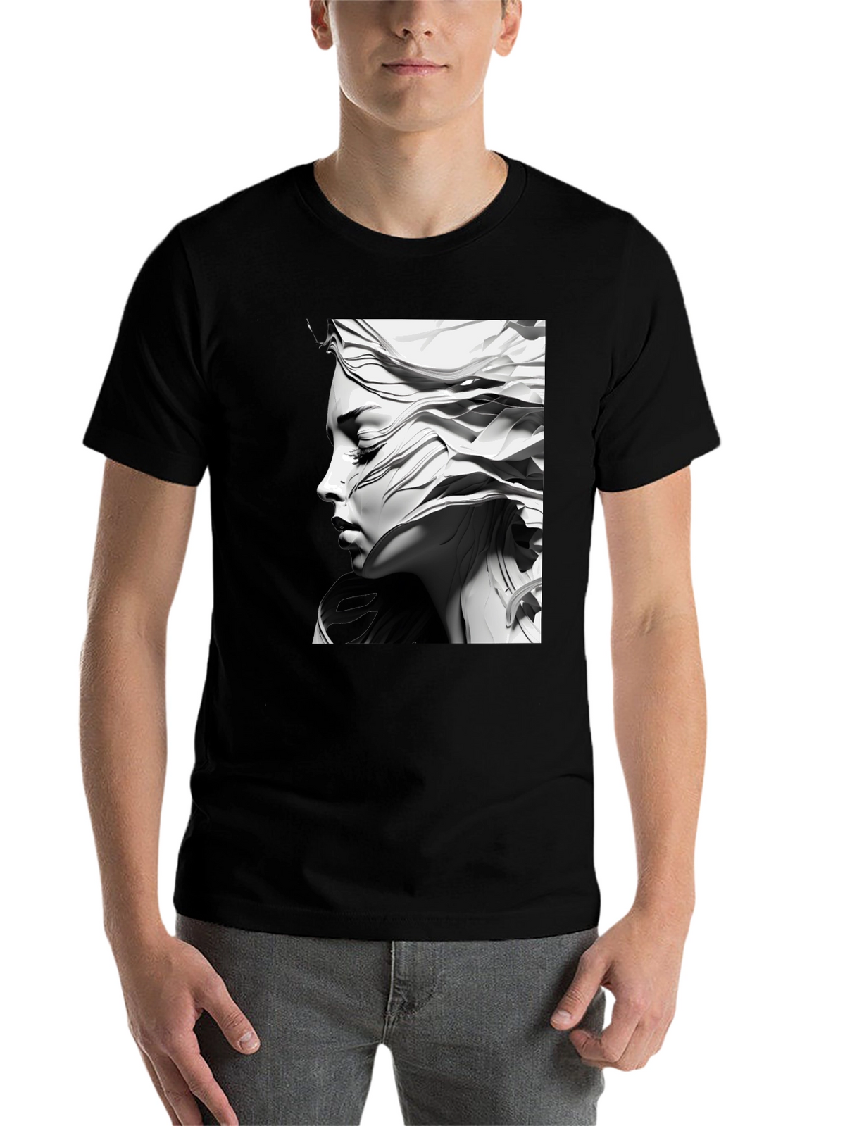 Artistic Woman Graphic Tee - Black Cotton Comfort