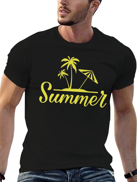 Summer Vibes Black T-Shirt Palm Tree Design