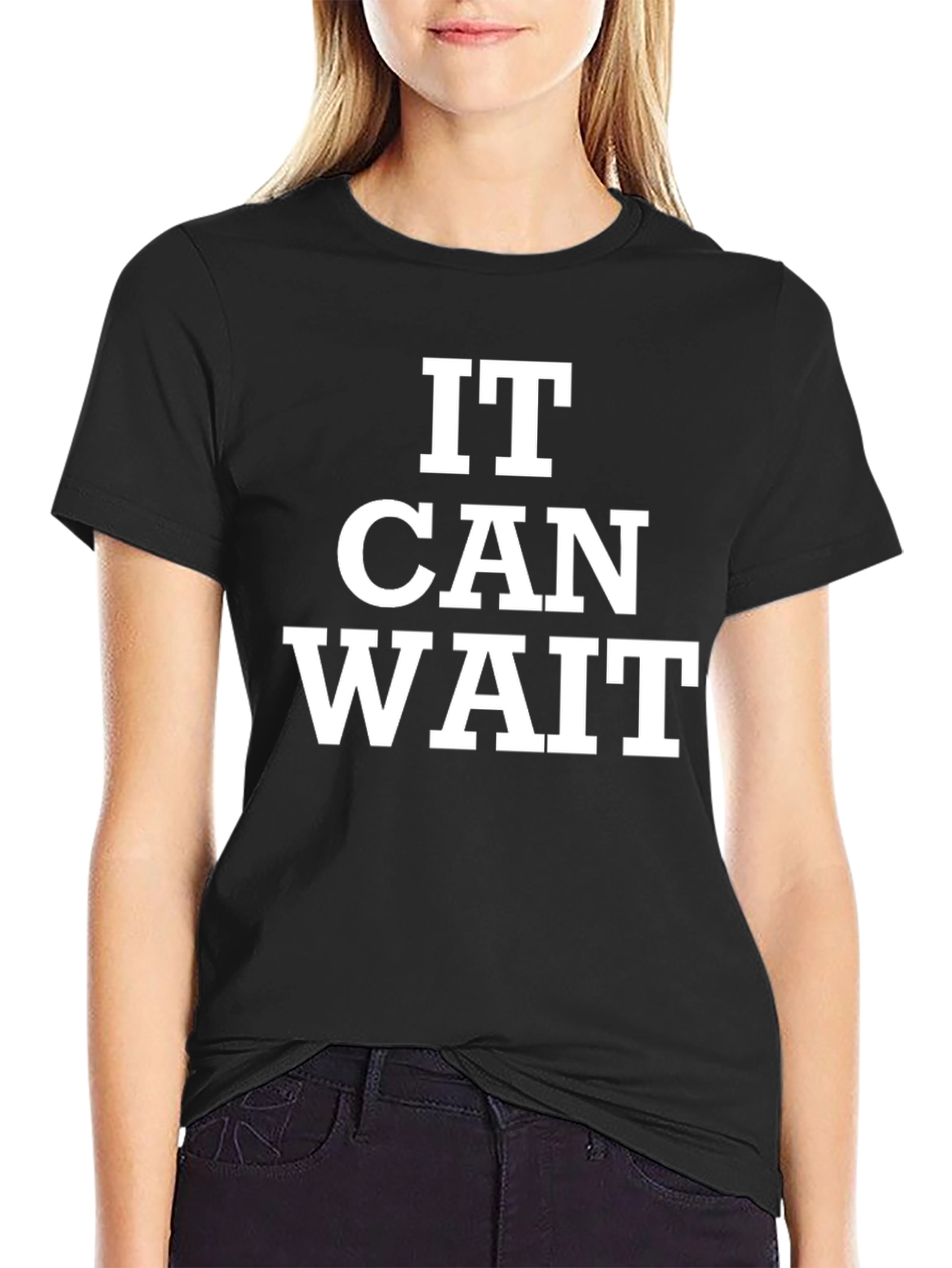 It Can Wait Graphic Tee - Black Casual T-Shirt
