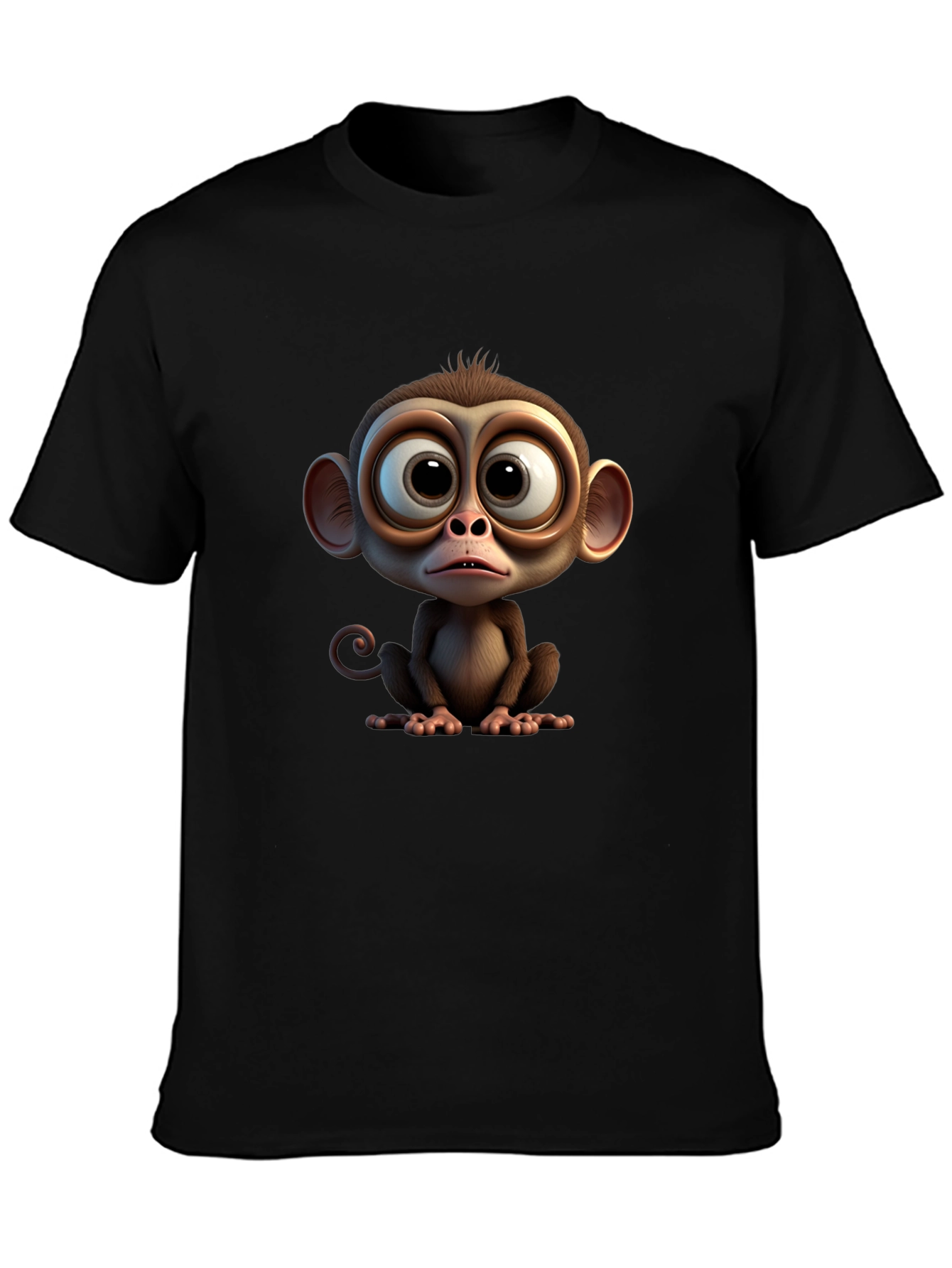 Cute Cartoon Monkey Graphic Tee - Soft Black T-Shirt