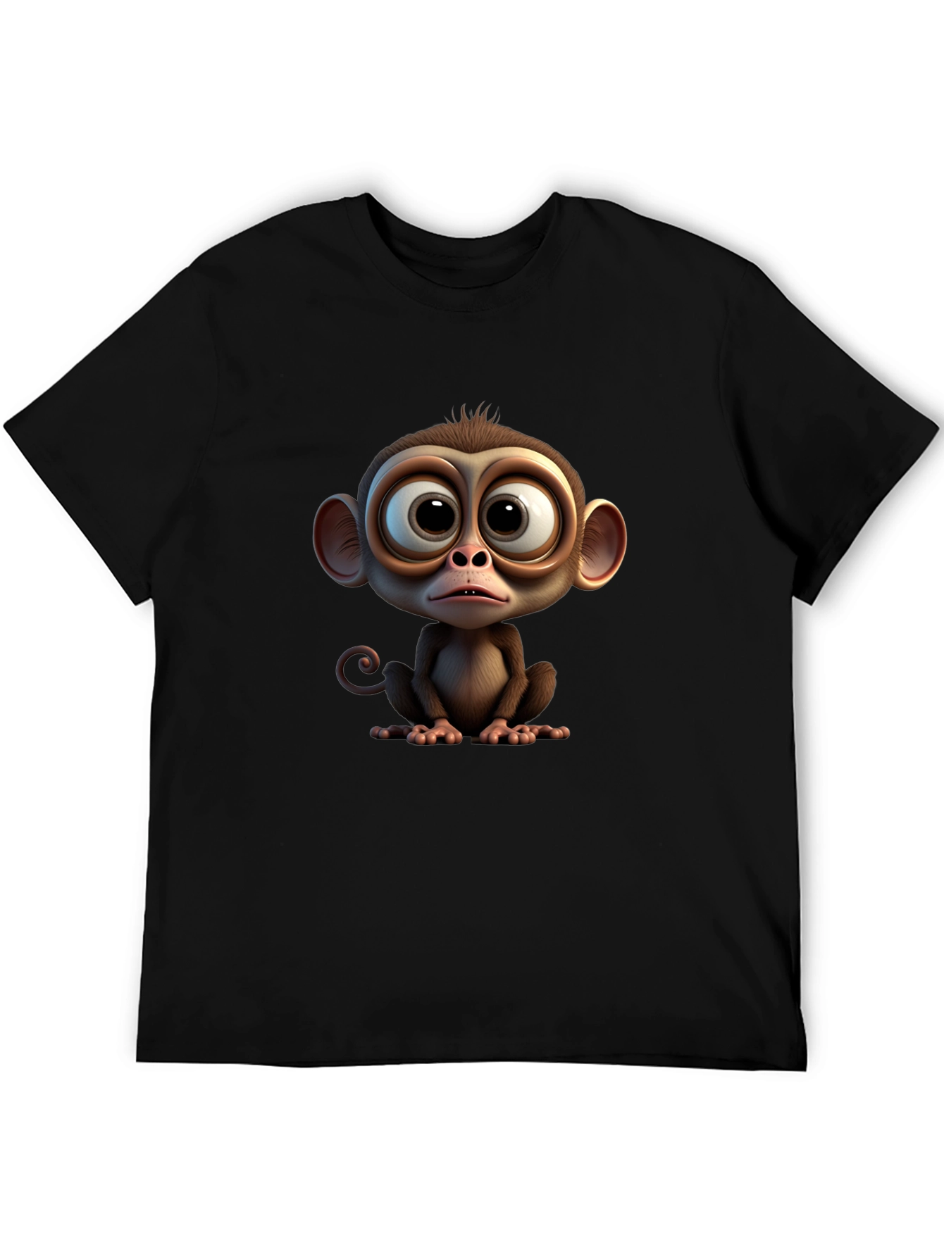 Cute Cartoon Monkey Graphic Tee - Soft Black T-Shirt