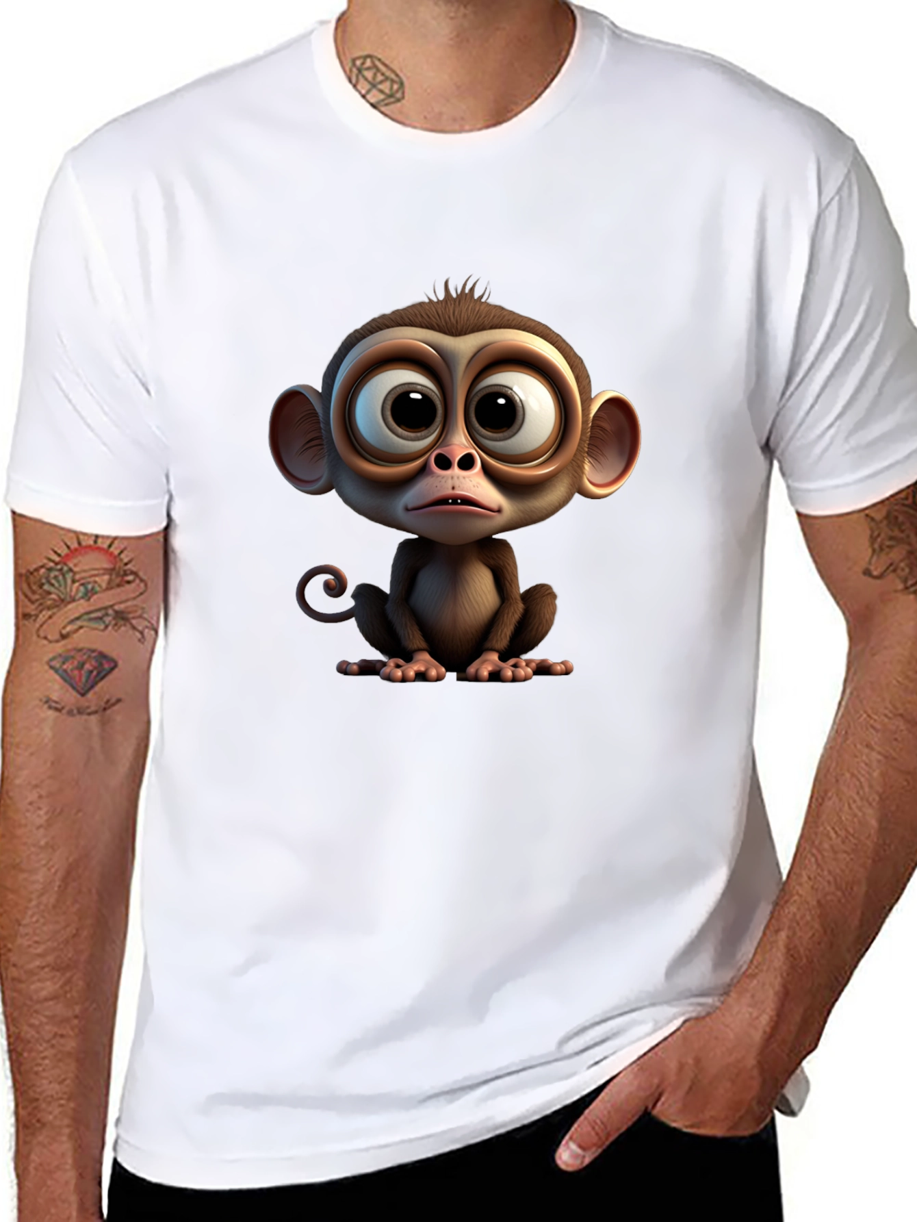 Cute Cartoon Monkey Graphic Tee - Soft Black T-Shirt