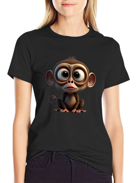 Cute Cartoon Monkey Graphic Tee - Soft Black T-Shirt