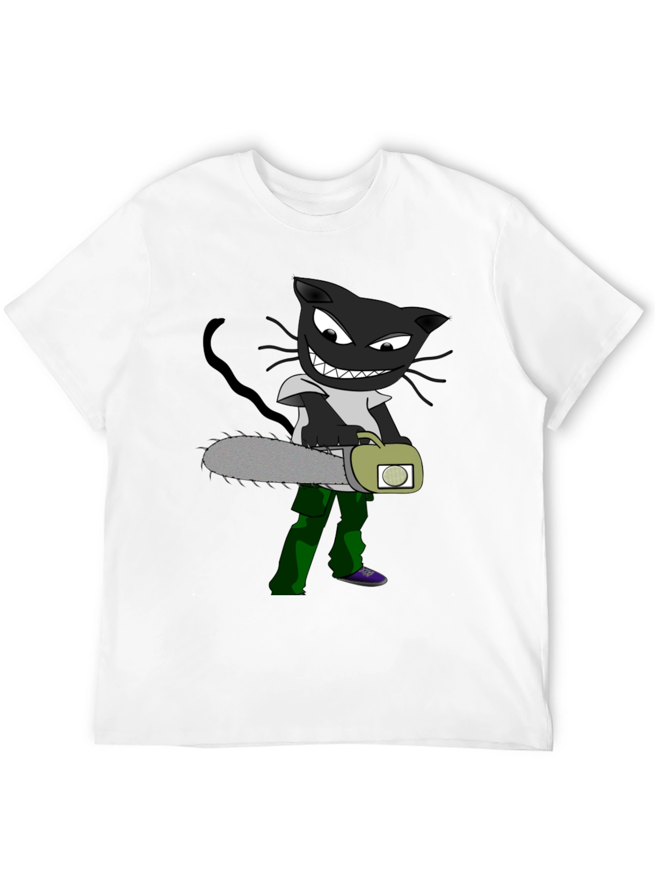 Cartoon Cat with Chainsaw Graphic Tee